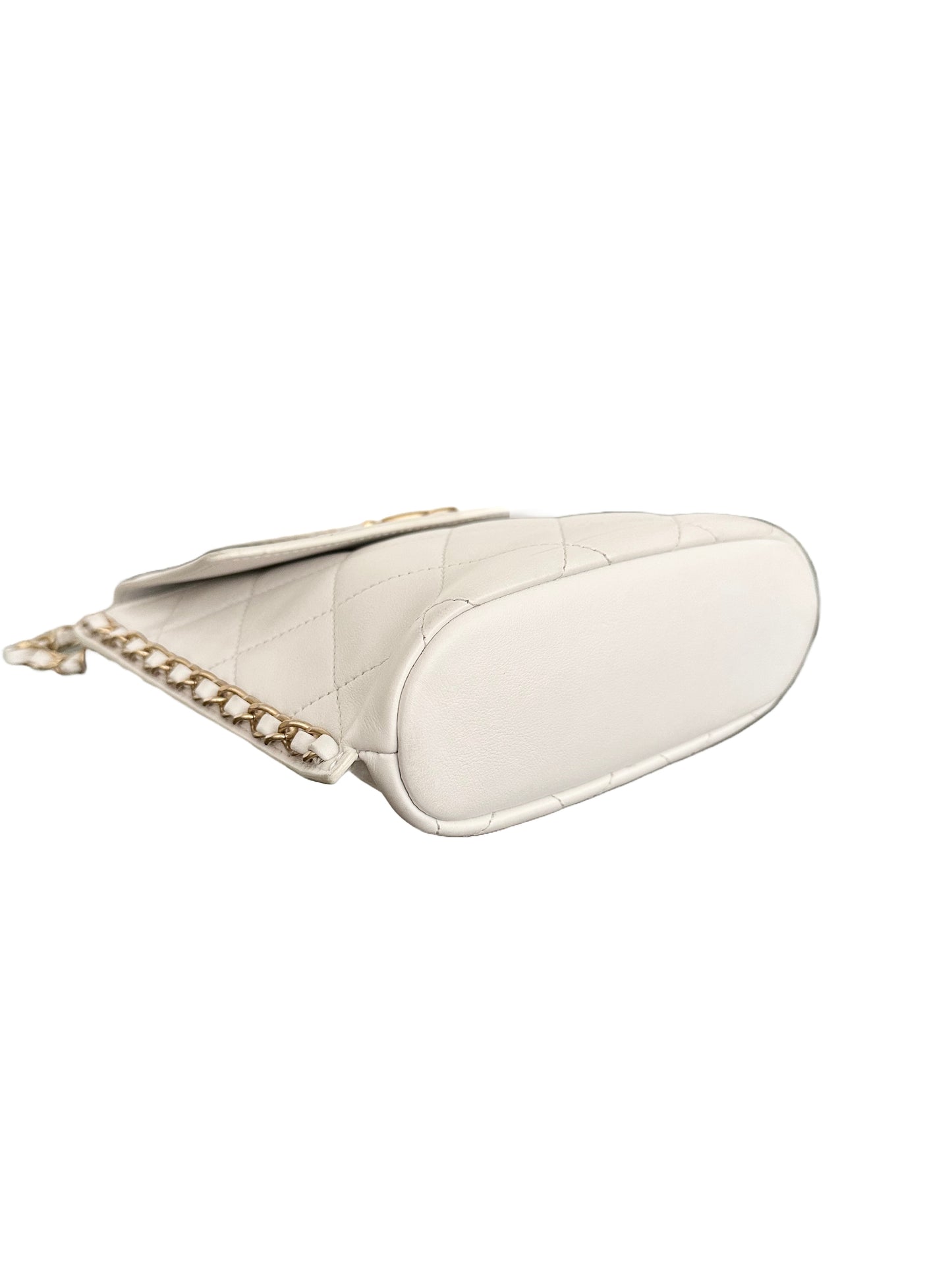 Chanel Quilted Calfskin Chain Flap Hobo Small Ivory White Gold