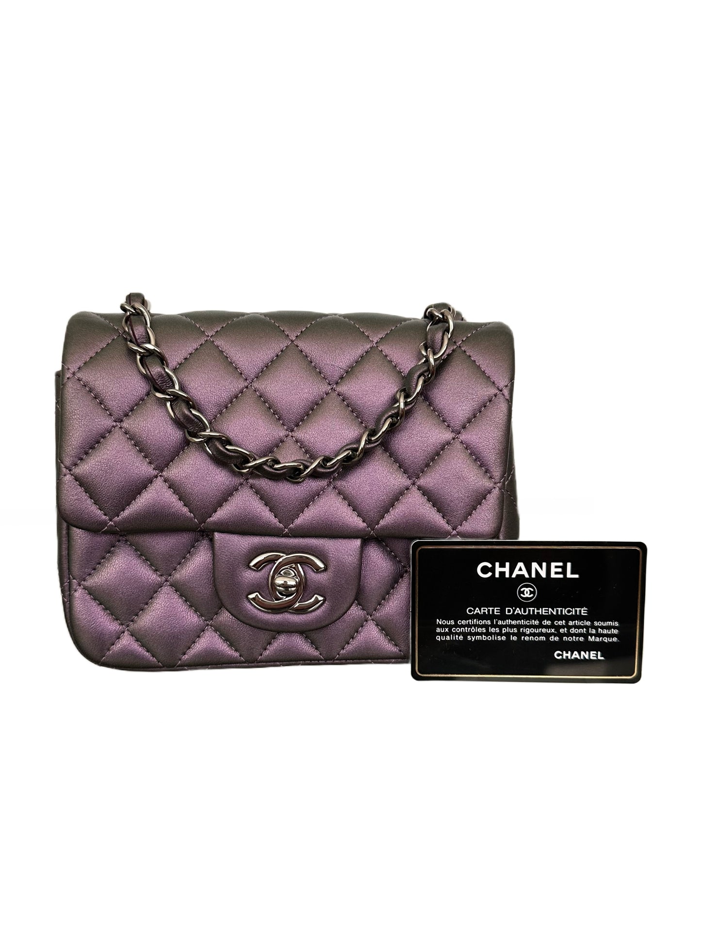 Chanel Square Classic Flap Purple Iridescent Lambskin Mini