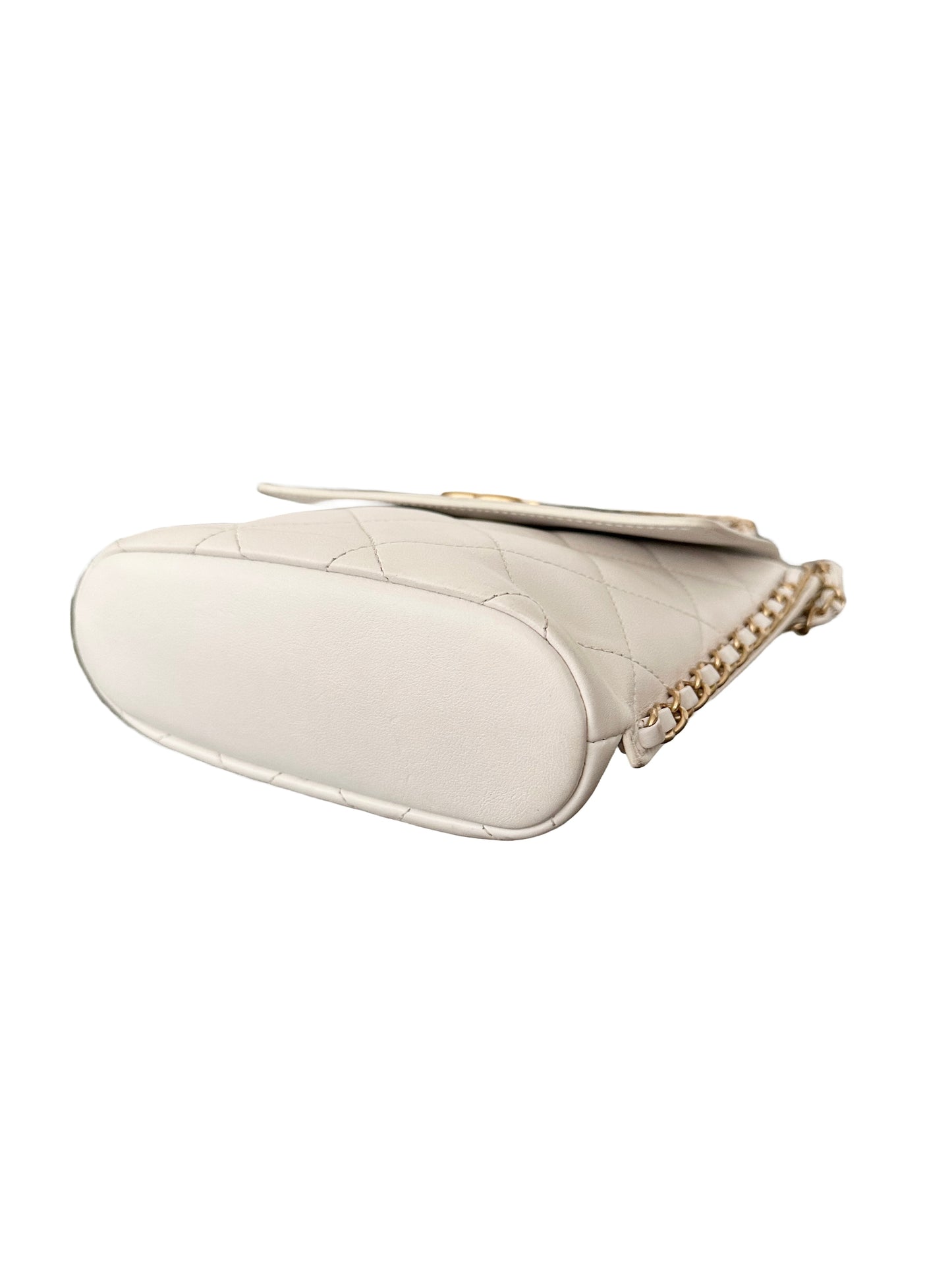 Chanel Quilted Calfskin Chain Flap Hobo Small Ivory White Gold