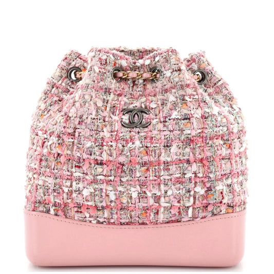 Chanel Gabrielle Backpack Quilted Tweed Small Pink