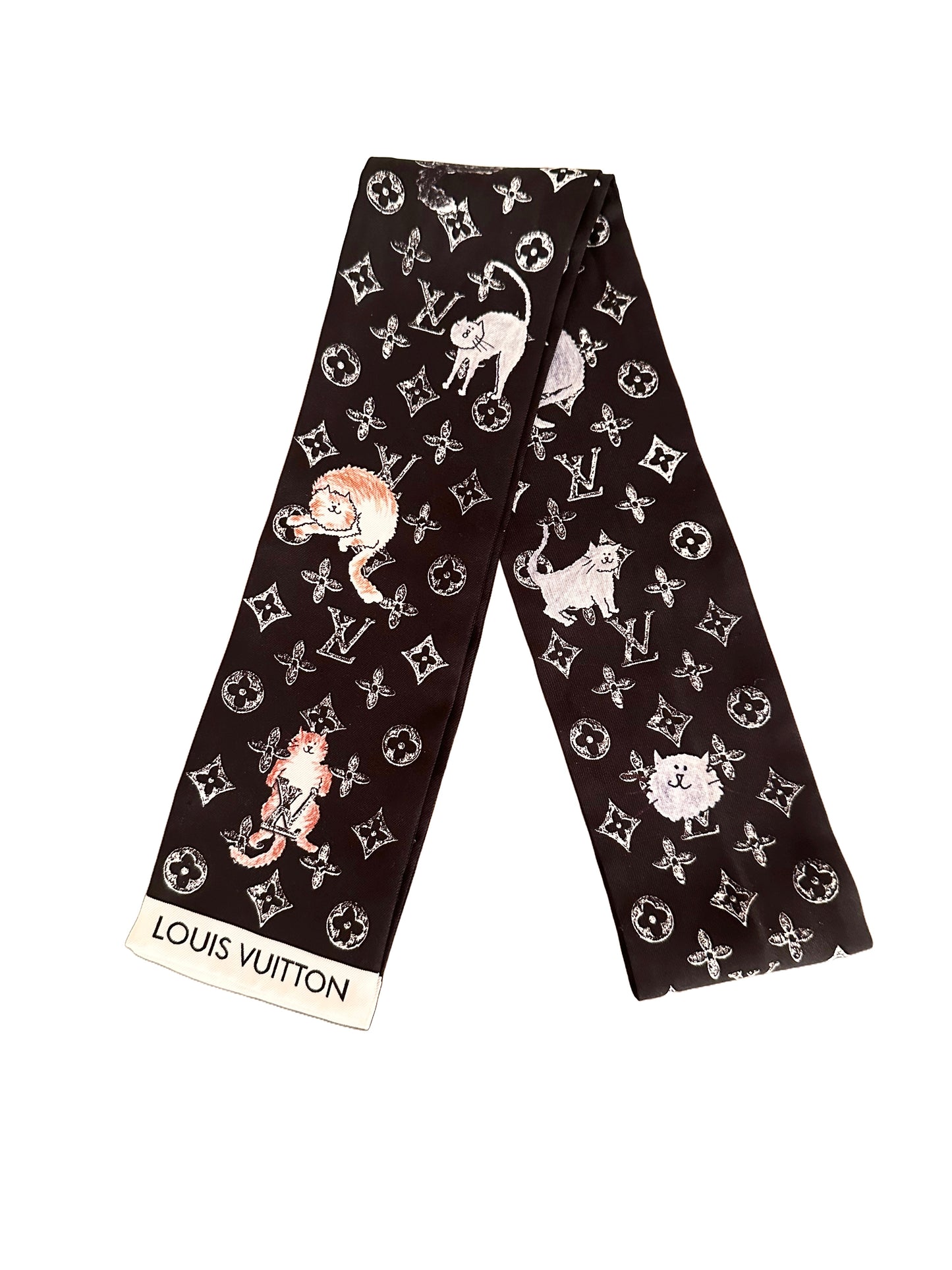 Louis Vuitton Grace Coddington Black Catogram Silk Bandeau Scarf