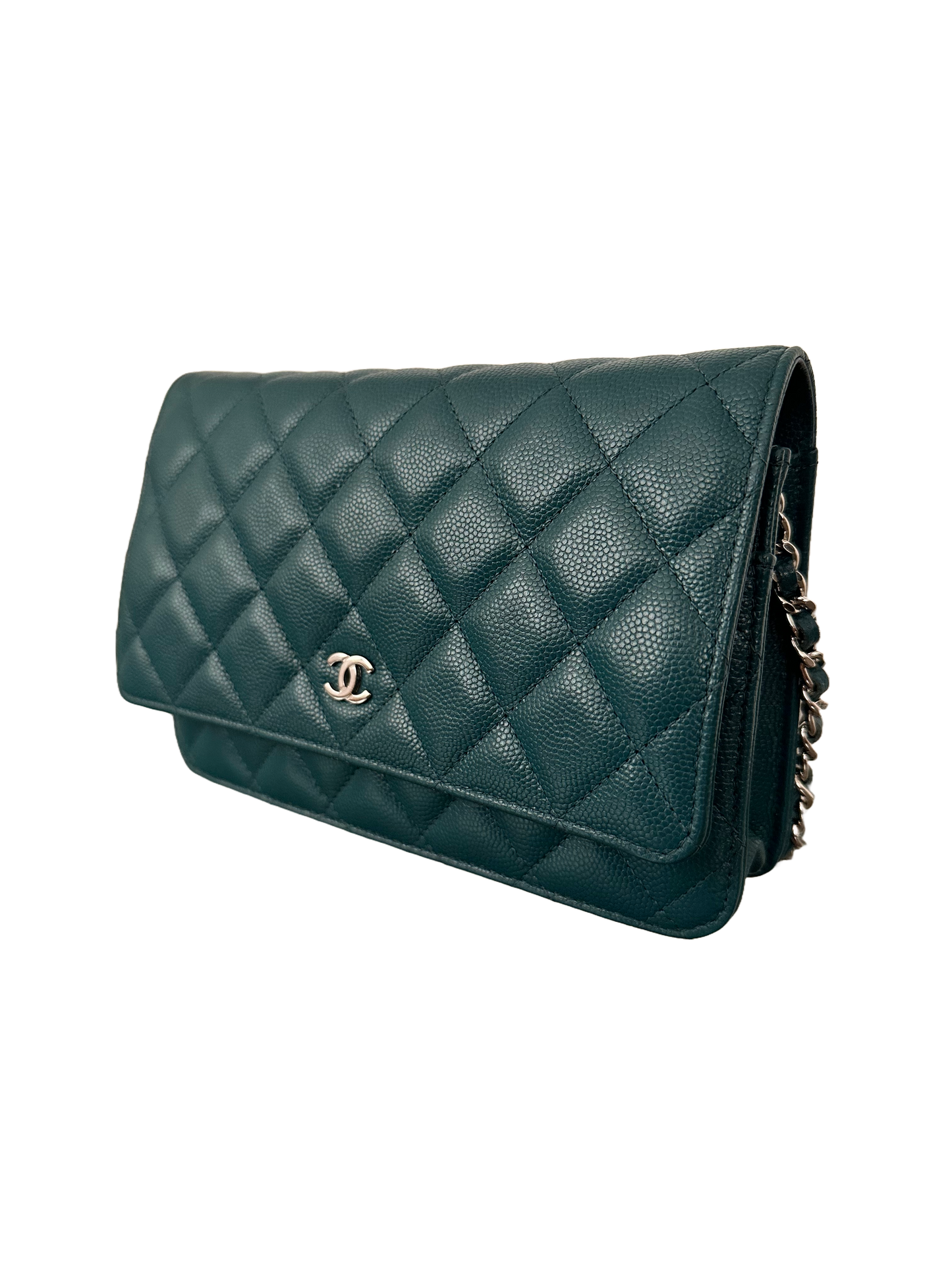 Chanel Quilted Classic Flap Wallet On Chain WOC Caviar Dark Turquoise Teal Green Blue