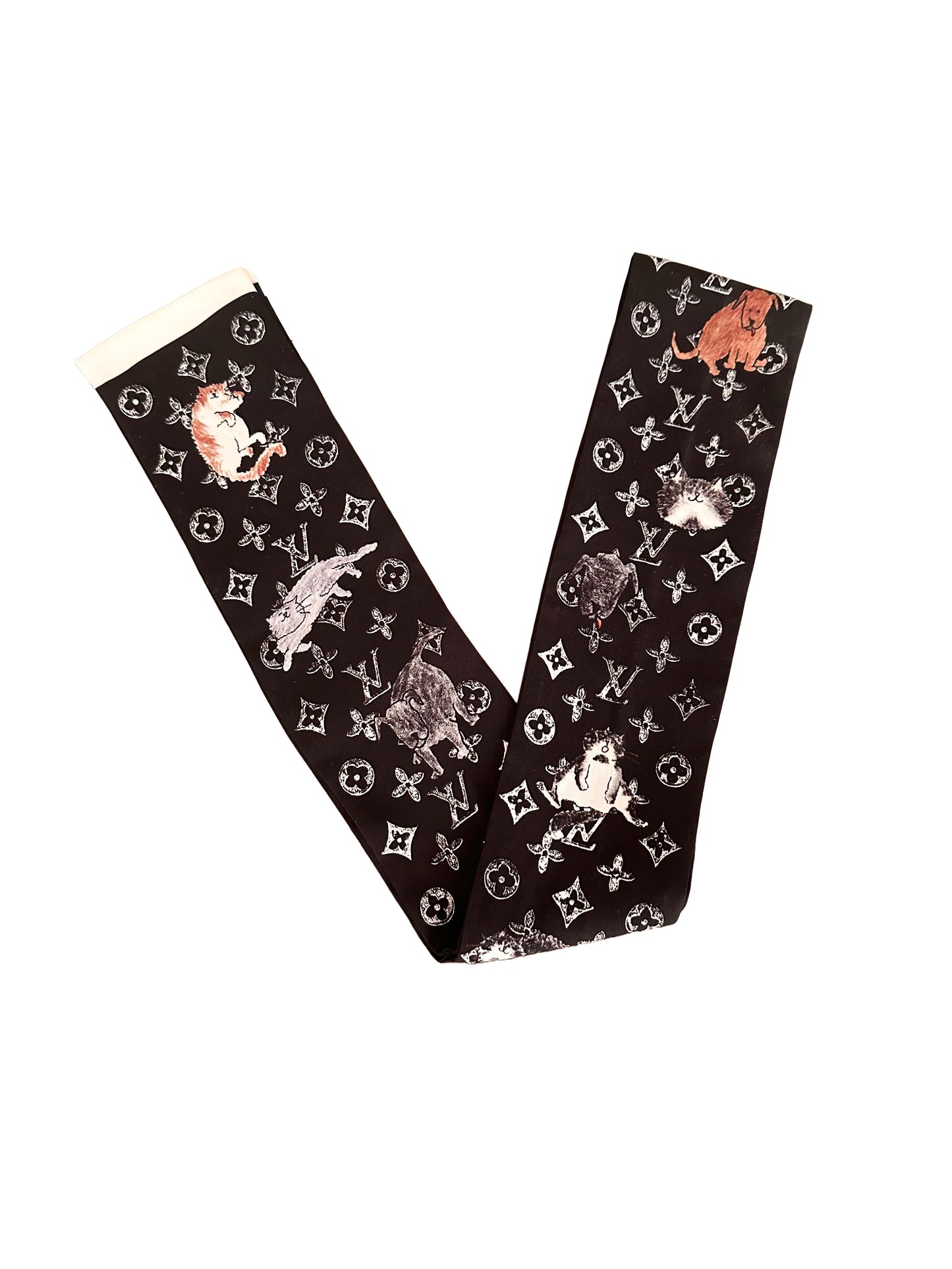 Louis Vuitton Grace Coddington Black Catogram Silk Bandeau Scarf