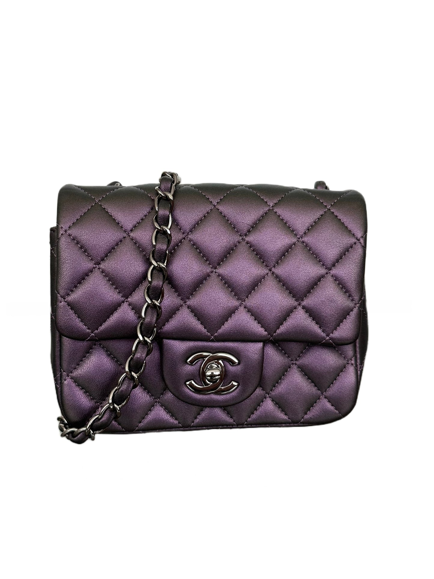 Chanel Square Classic Flap Purple Iridescent Lambskin Mini