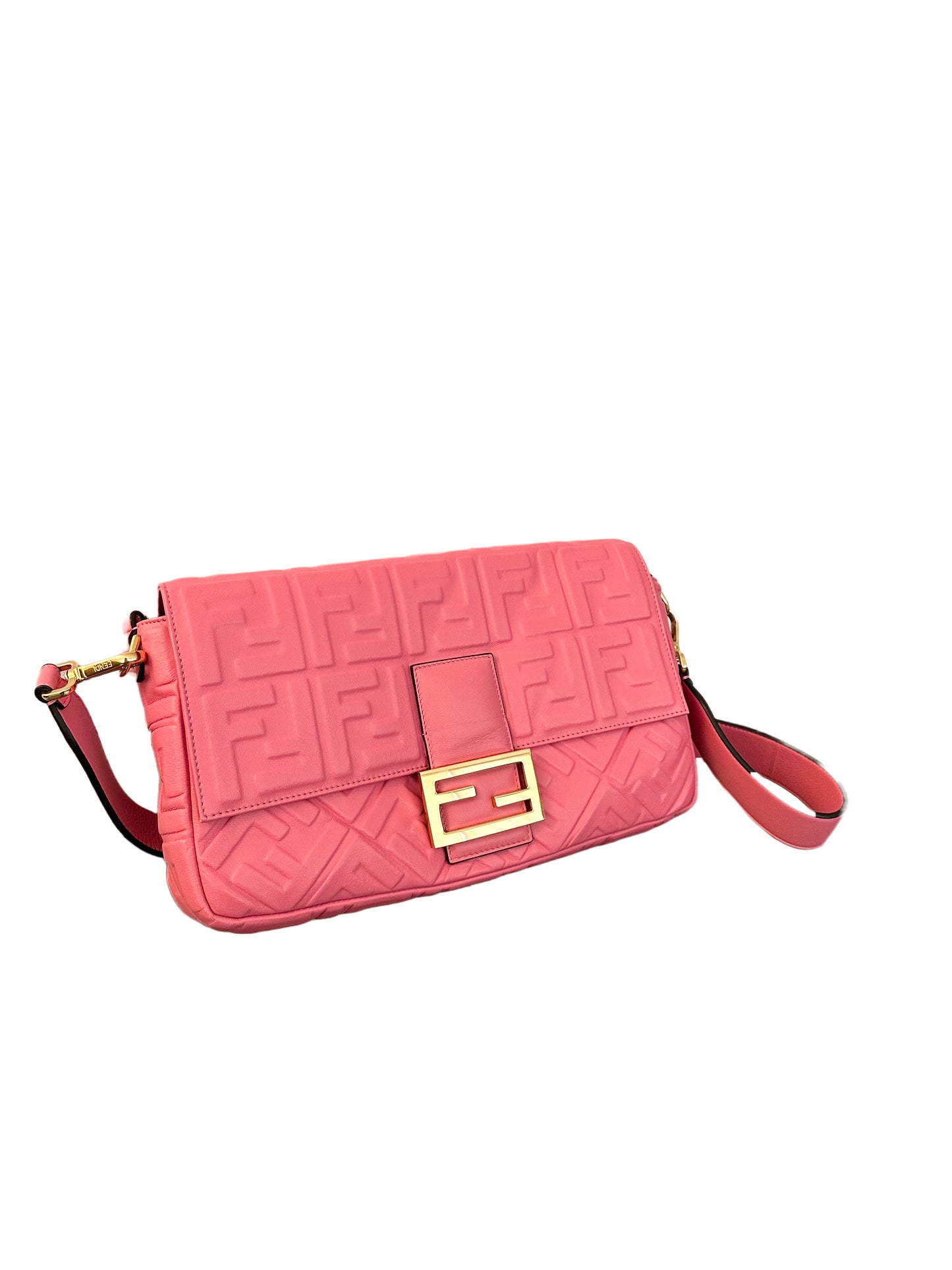 Fendi Baguette NM Bag Zucca Embossed Leather Large Pink