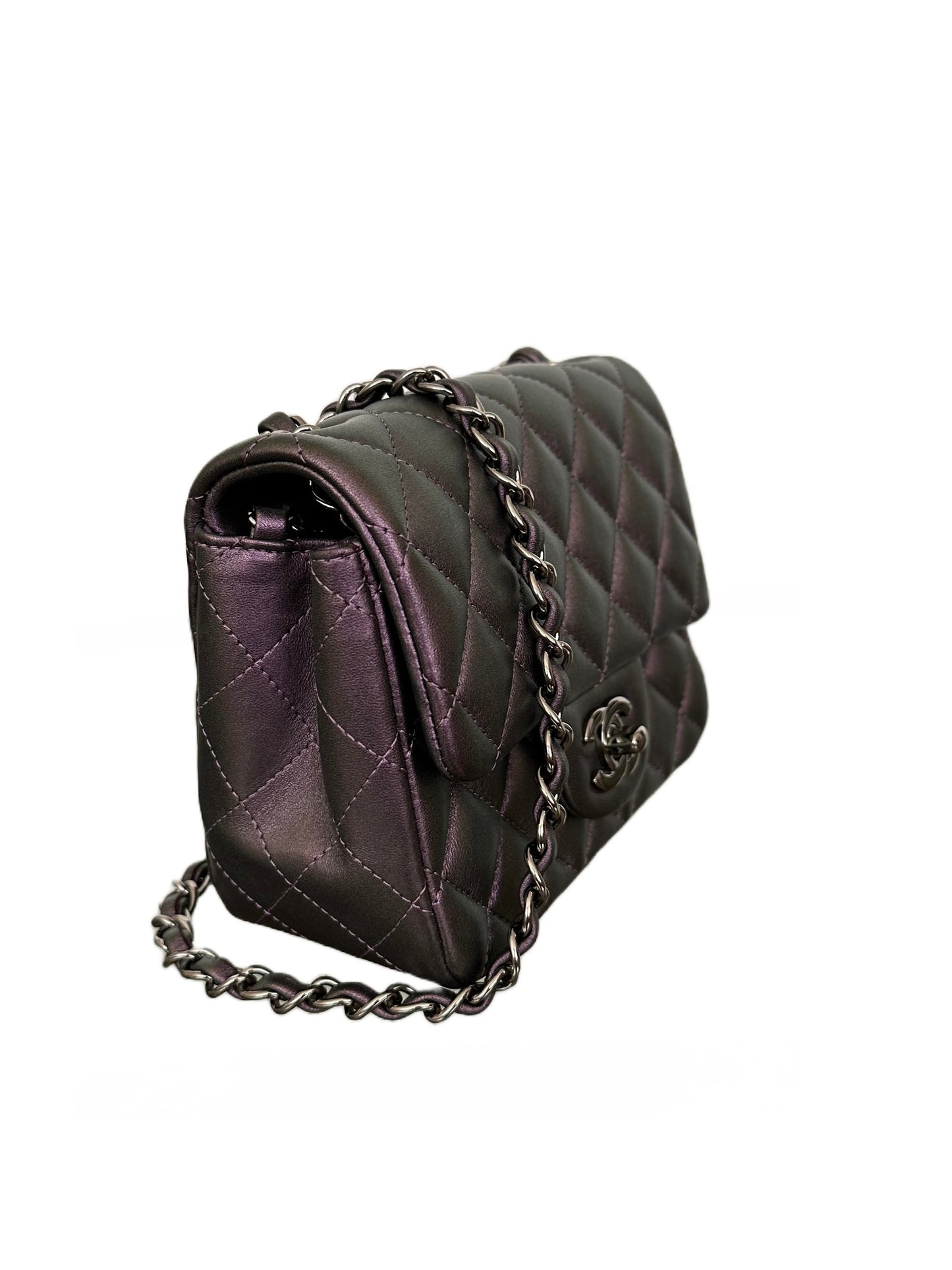 Chanel Square Classic Flap Purple Iridescent Lambskin Mini