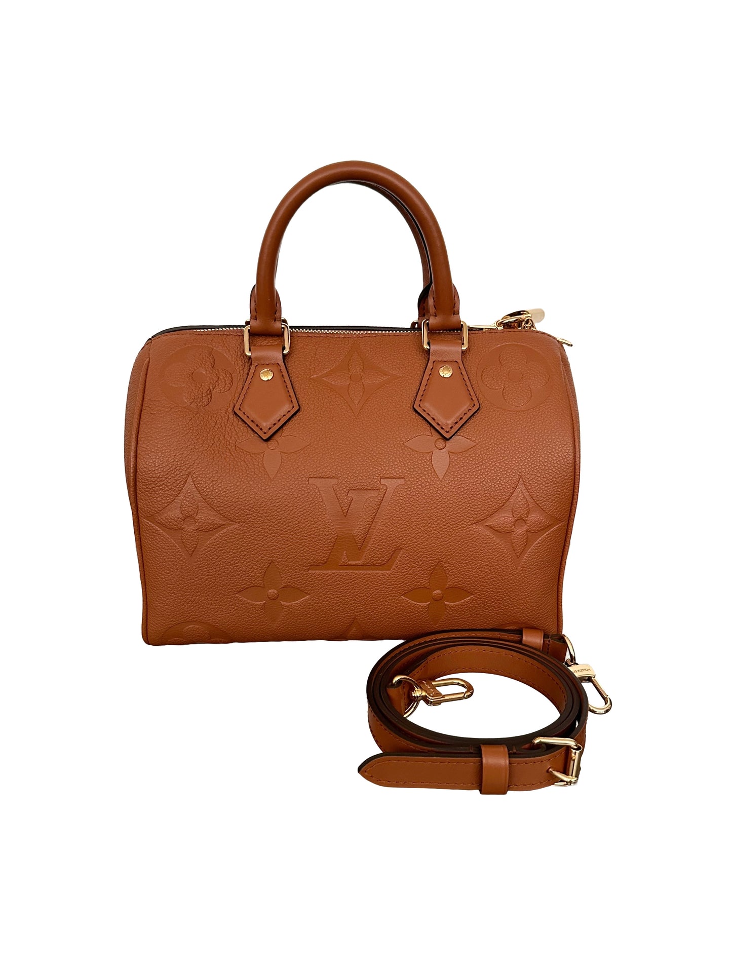 Louis Vuitton Speedy 25 Bandoliere Cognac Brown Handbag Giant Monogram