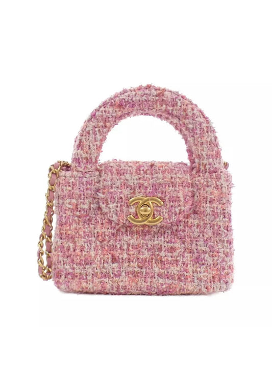 Chanel Kelly Pink Tweed Top Handle Nano Mini Shopper Bag 23K Collection