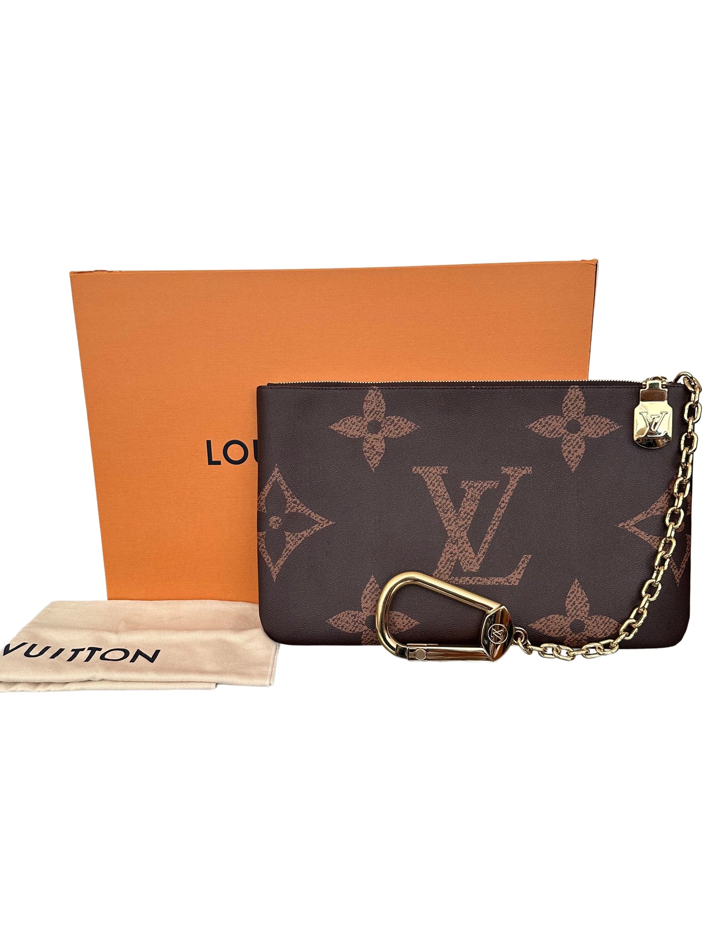 Louis Vuitton Pochette Clés XL Bag Giant Key Pouch Monogram Brown Chain Runway