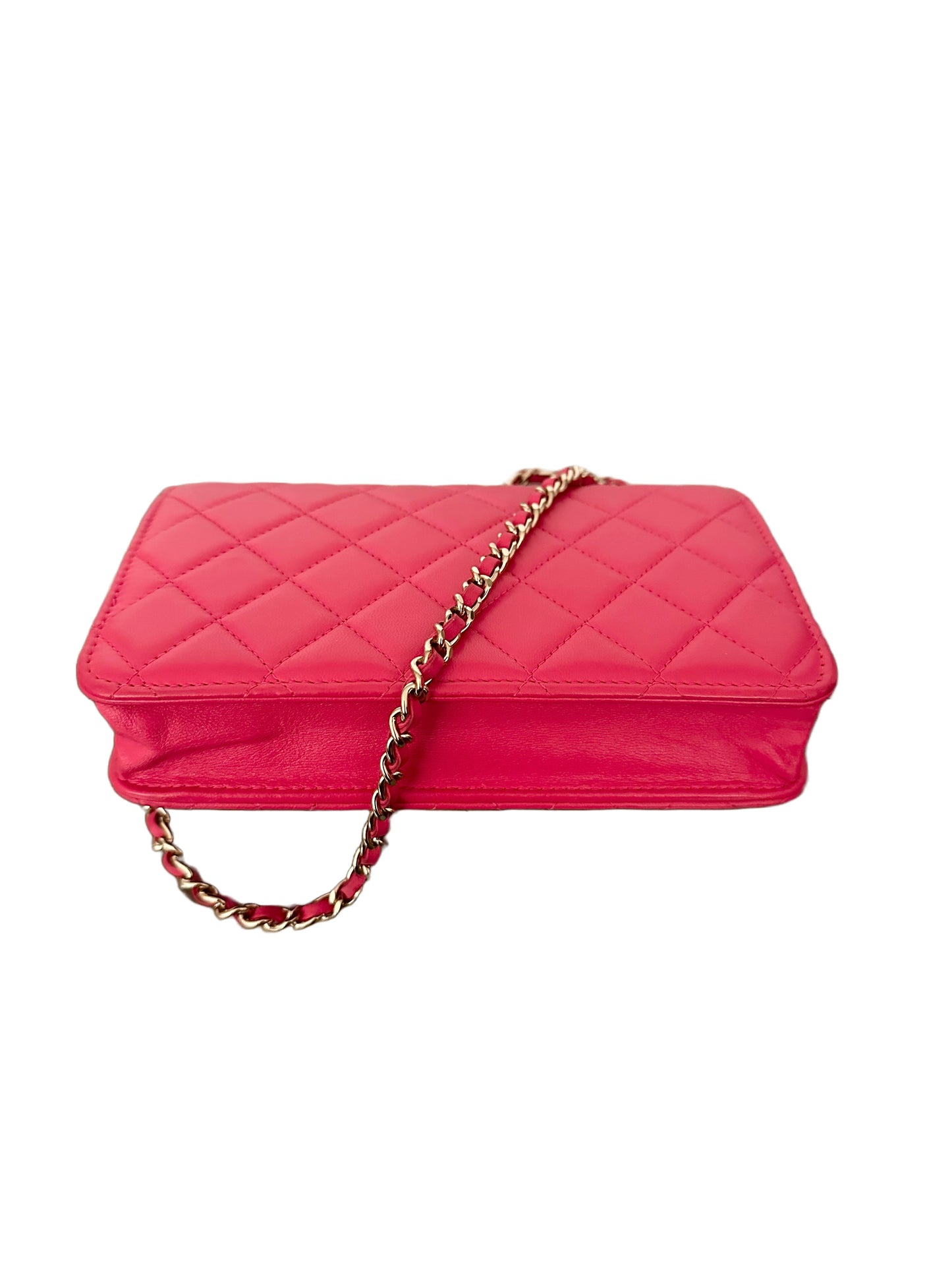 Chanel Trendy CC Wallet on Chain Quilted Flap Lambskin Hot Pink GHW