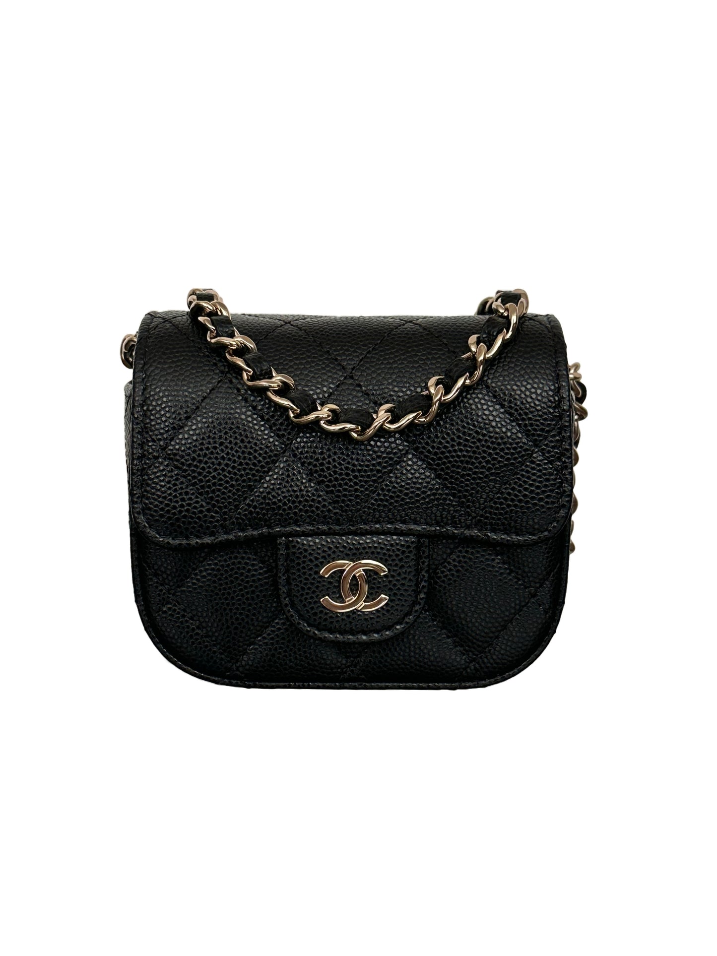 Chanel Square Classic Flap Clutch With Chain Quilted Caviar Mini Black GHW