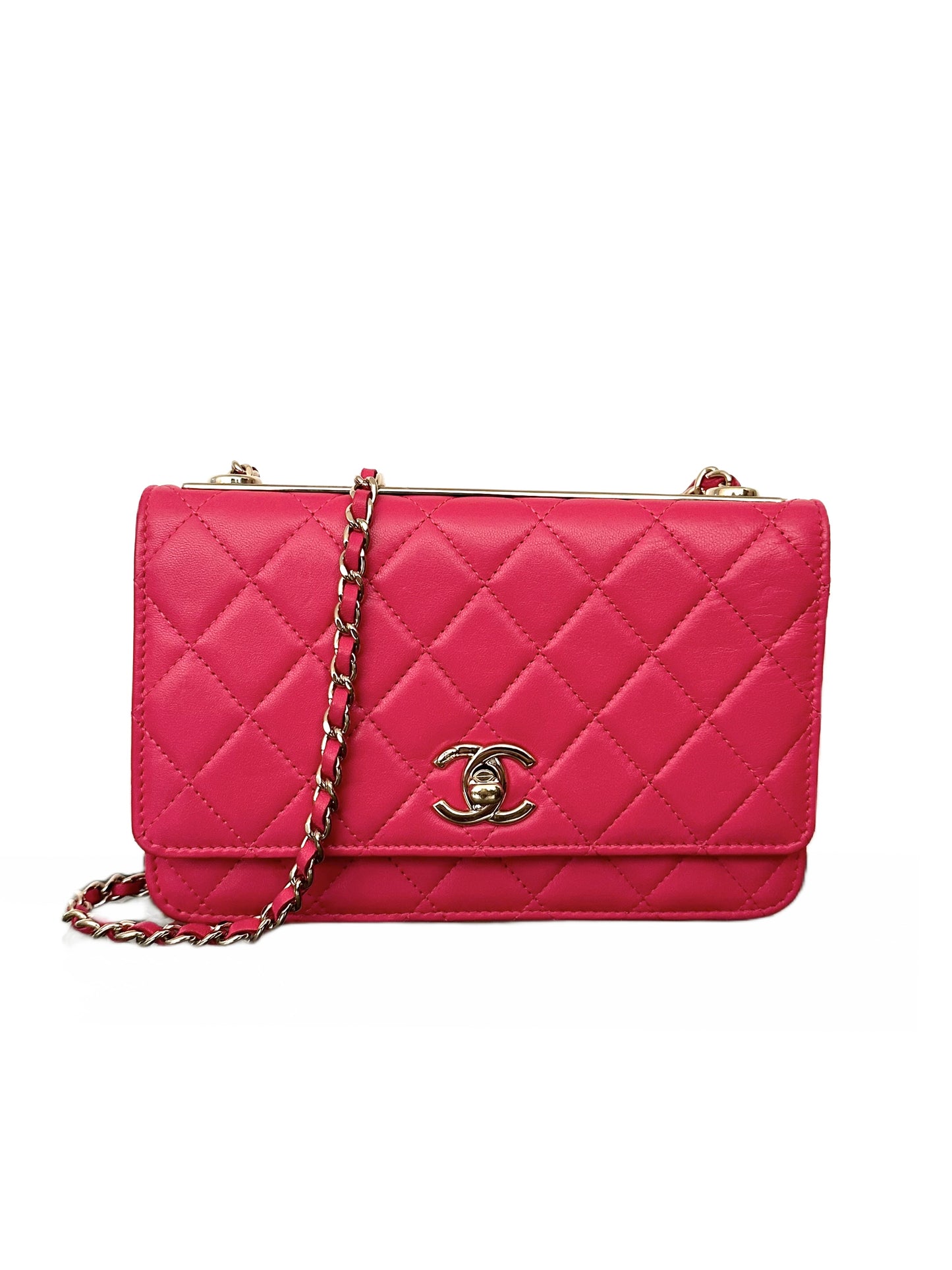 Chanel Trendy CC Wallet on Chain Quilted Flap Lambskin Hot Pink GHW