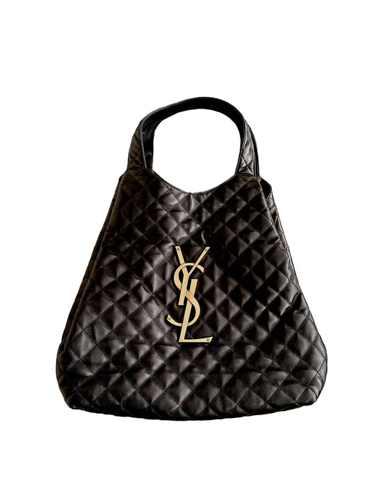 Yves Saint Laurent YSL Icare Black Lambskin Leather Maxi Shopping Tote Bag