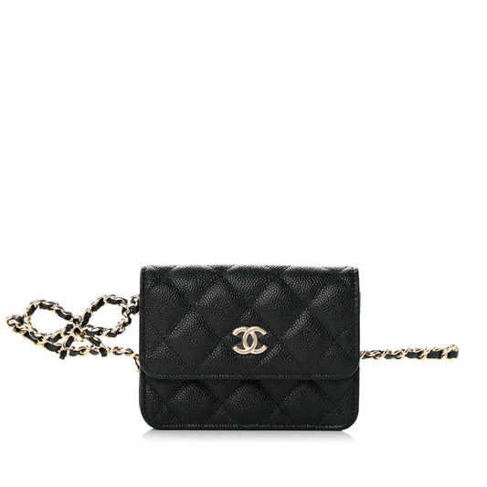 Chanel Classic Flap Chain Belt Bag Quilted Caviar Mini Black