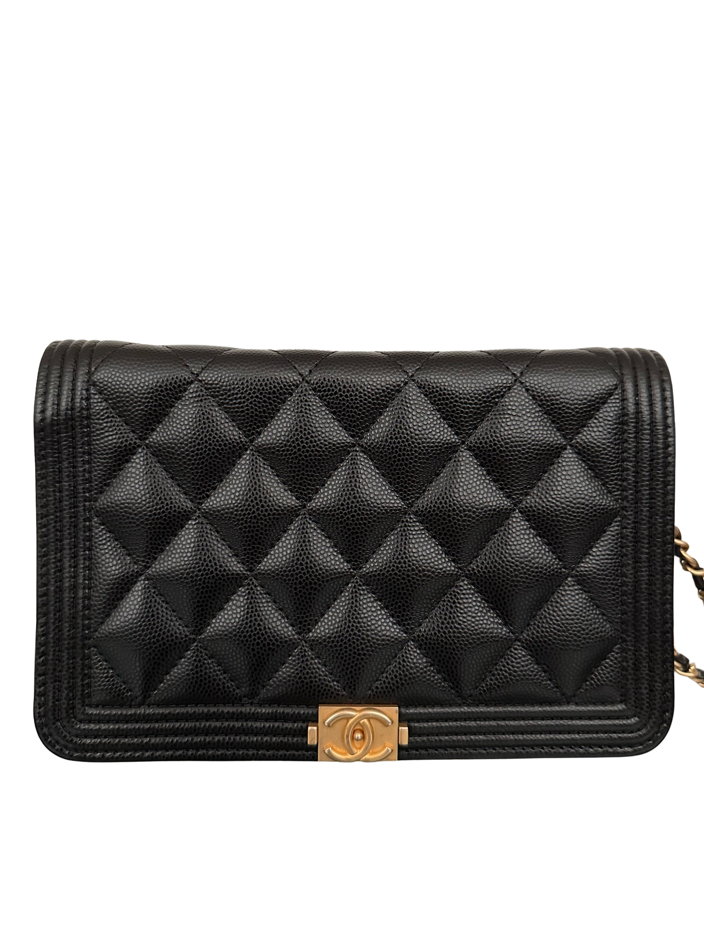 Chanel Quilted Boy Wallet On Chain WOC Caviar Black Gold Hardware