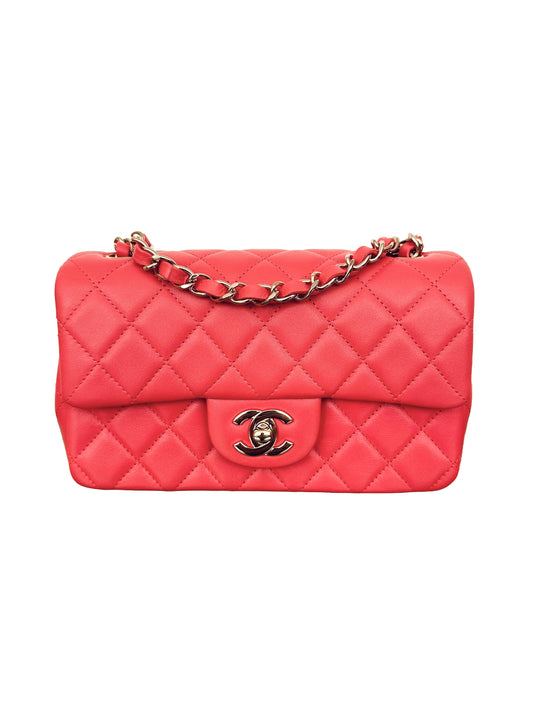 Chanel Classic Mini Flap Quilted Lambskin Coral Pink Light Gold Hardware