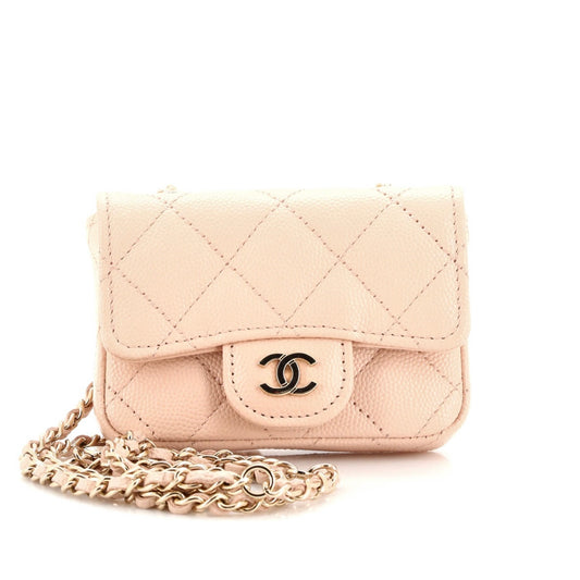 Chanel Classic Flap Chain Belt Bag Quilted Caviar Mini Beige Clair GHW