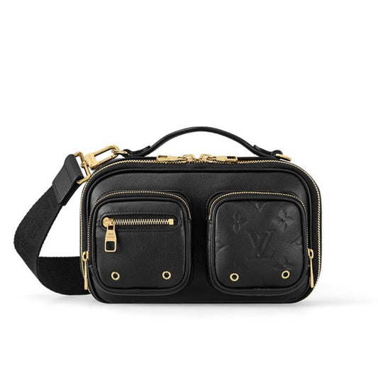 Louis Vuitton Utility Crossbody Leather Shoulder Bag Black