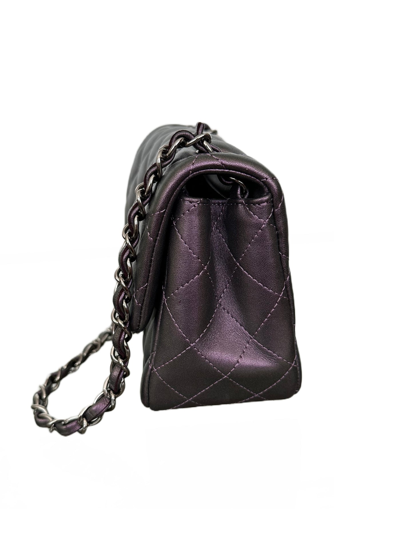 Chanel Square Classic Flap Purple Iridescent Lambskin Mini