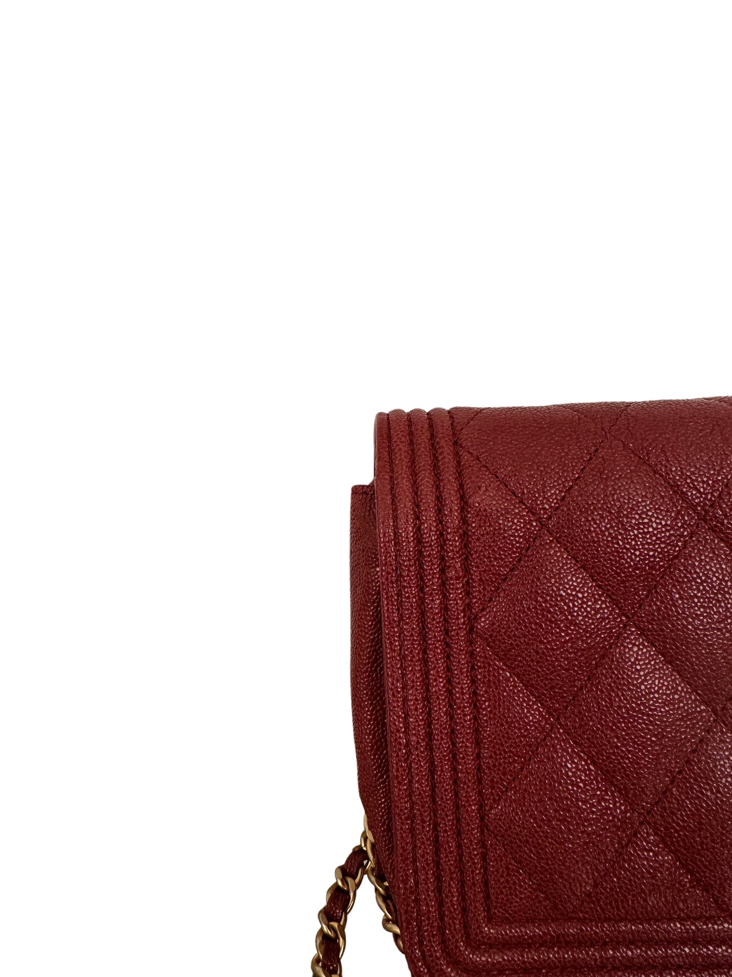 CHANEL Quilted Boy Wallet On Chain WOC Caviar Burgundy Red Gold Hardware