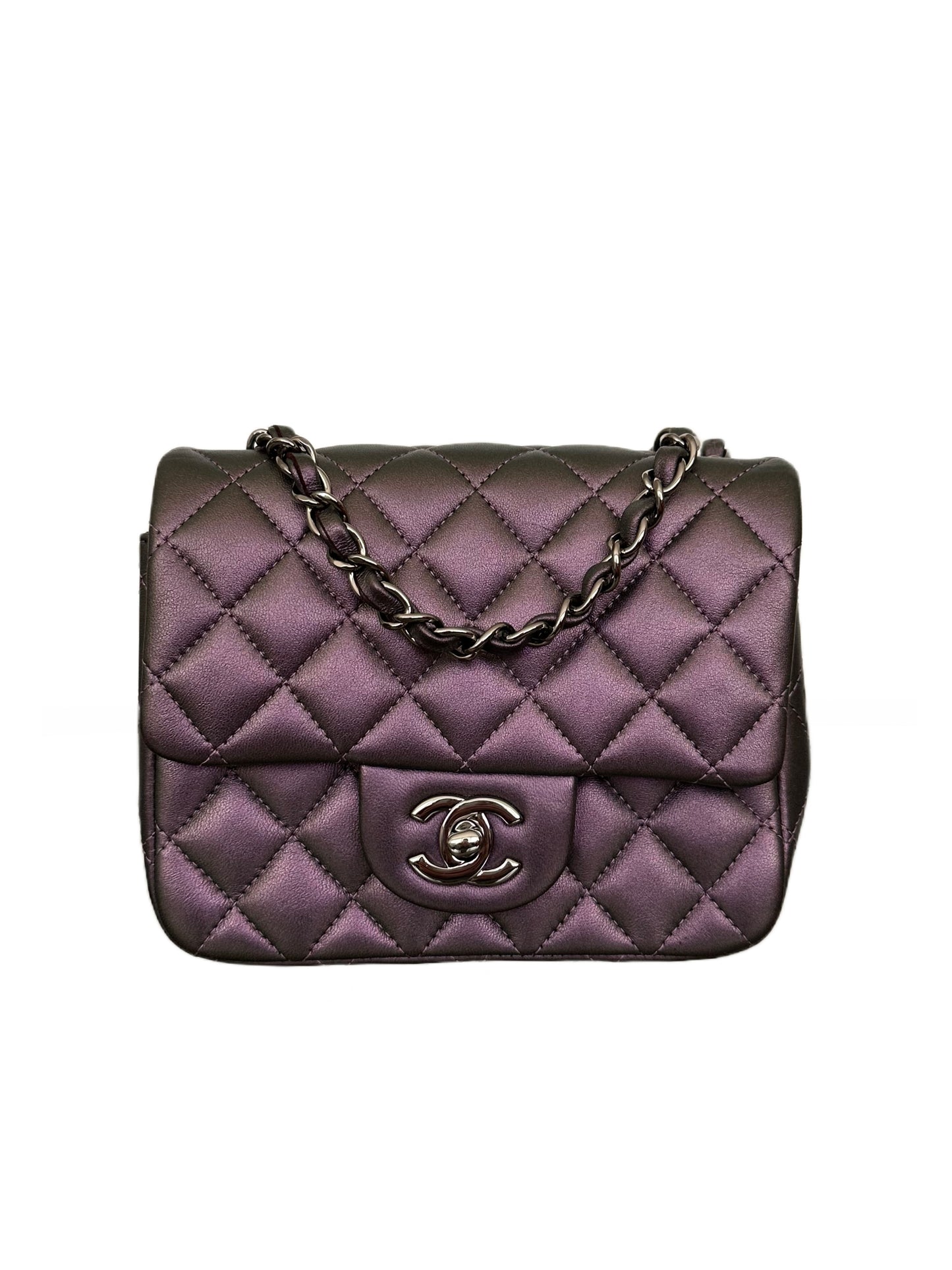 Chanel Square Classic Flap Purple Iridescent Lambskin Mini