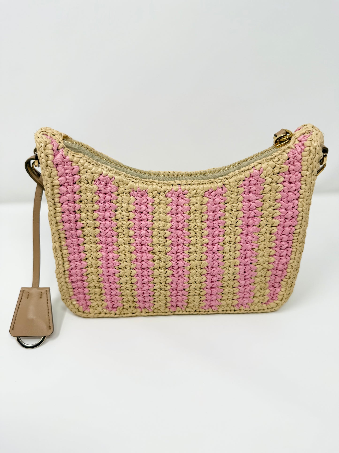 Prada Re-Edition 2005 Raffia Crochet Pink Striped Naturale Petalo