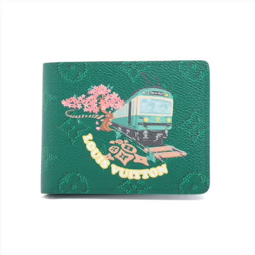 Louis Vuitton Nigo Slender Compact Wallet Green Japan Train Cherry Blossoms