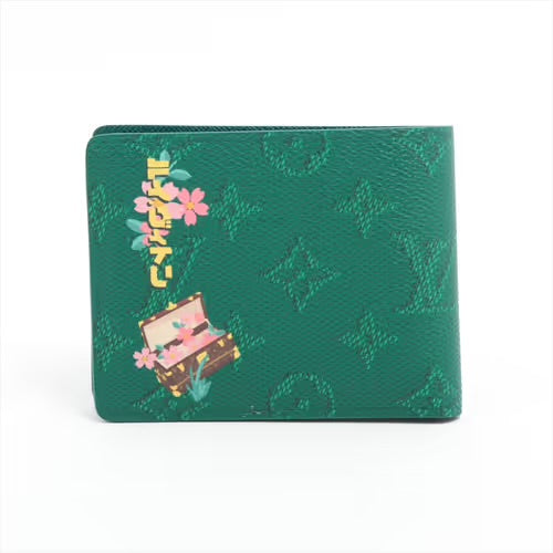 Louis Vuitton Nigo Slender Compact Wallet Green Japan Train Cherry Blossoms