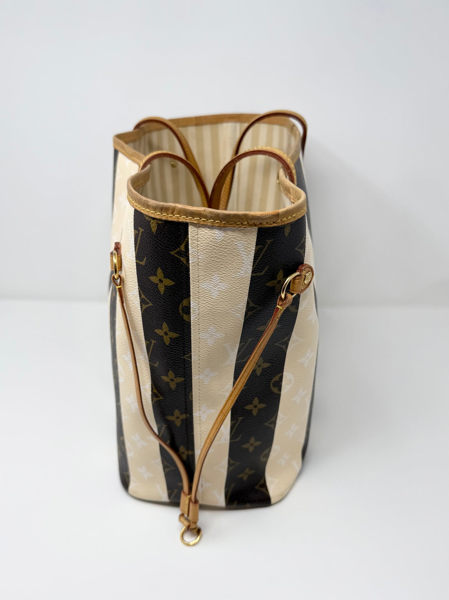 Louis Vuitton Rayures Neverfull MM Monogram Brown Cream Striped