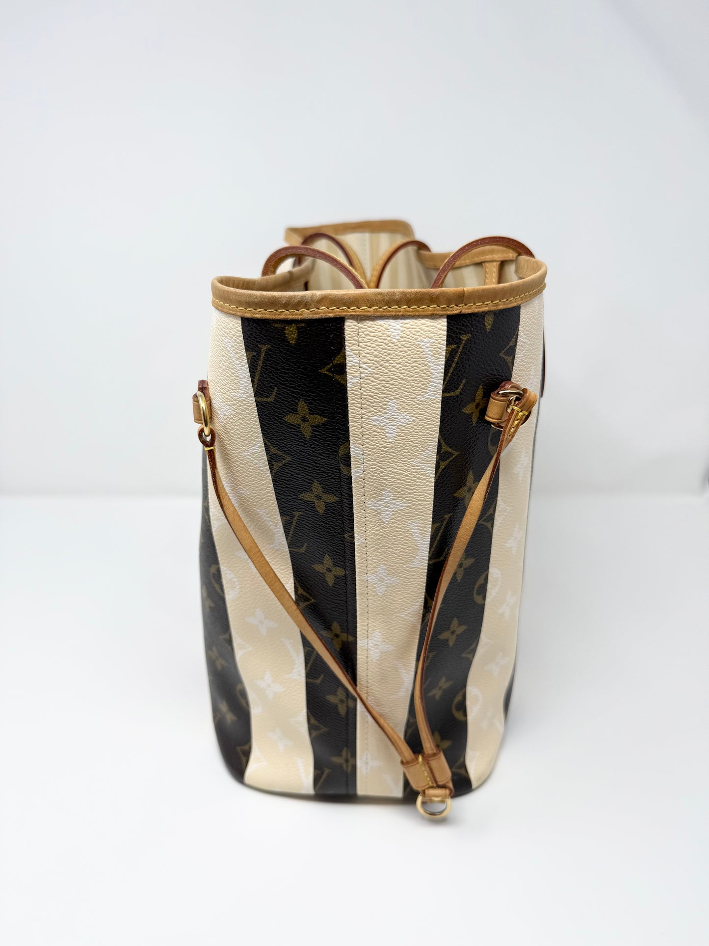 Louis Vuitton Rayures Neverfull MM Monogram Brown Cream Striped