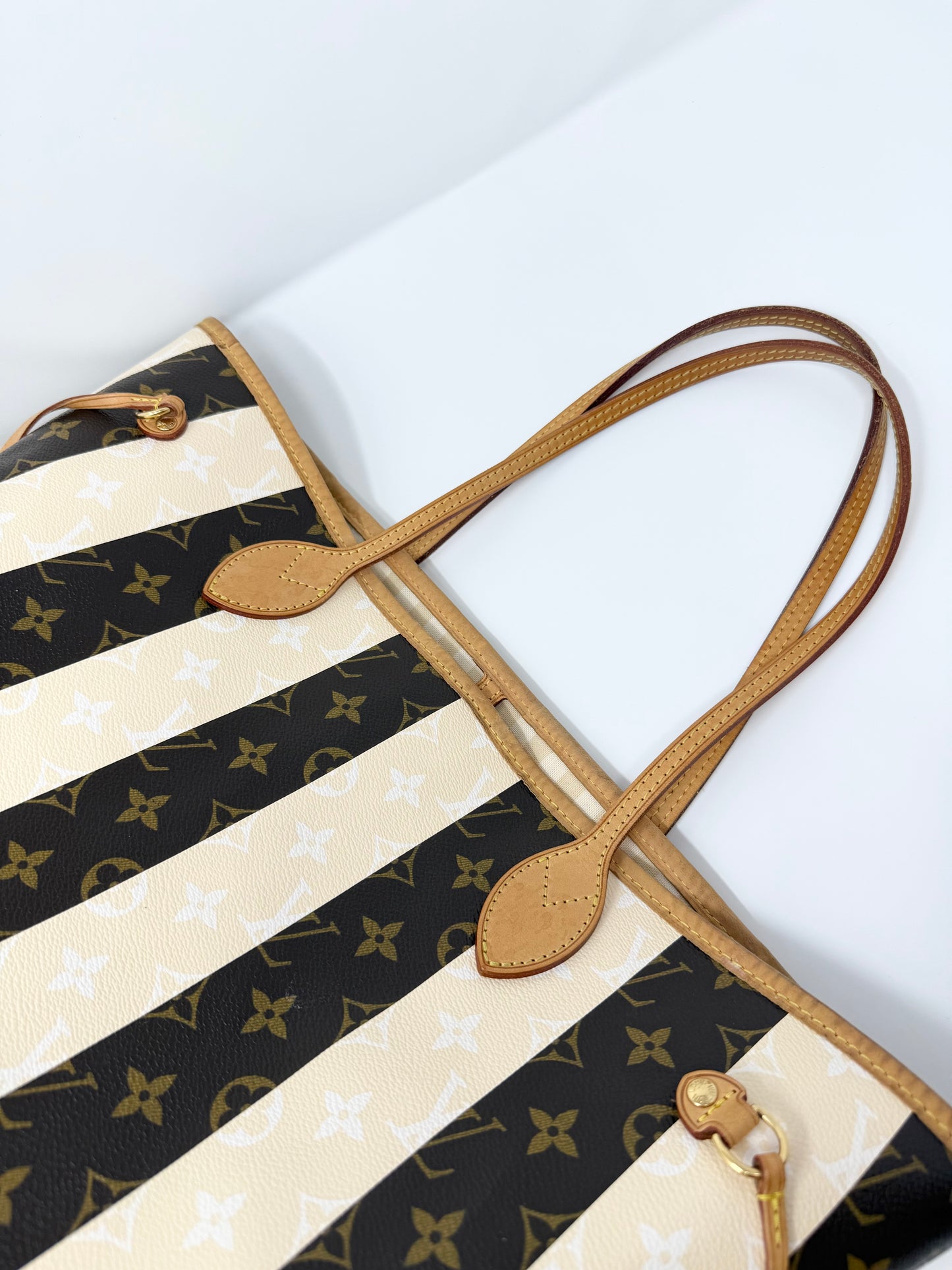 Louis Vuitton Rayures Neverfull MM Monogram Brown Cream Striped