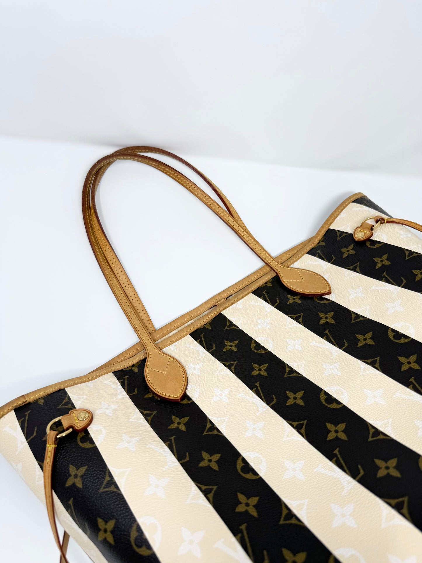 Louis Vuitton Rayures Neverfull MM Monogram Brown Cream Striped
