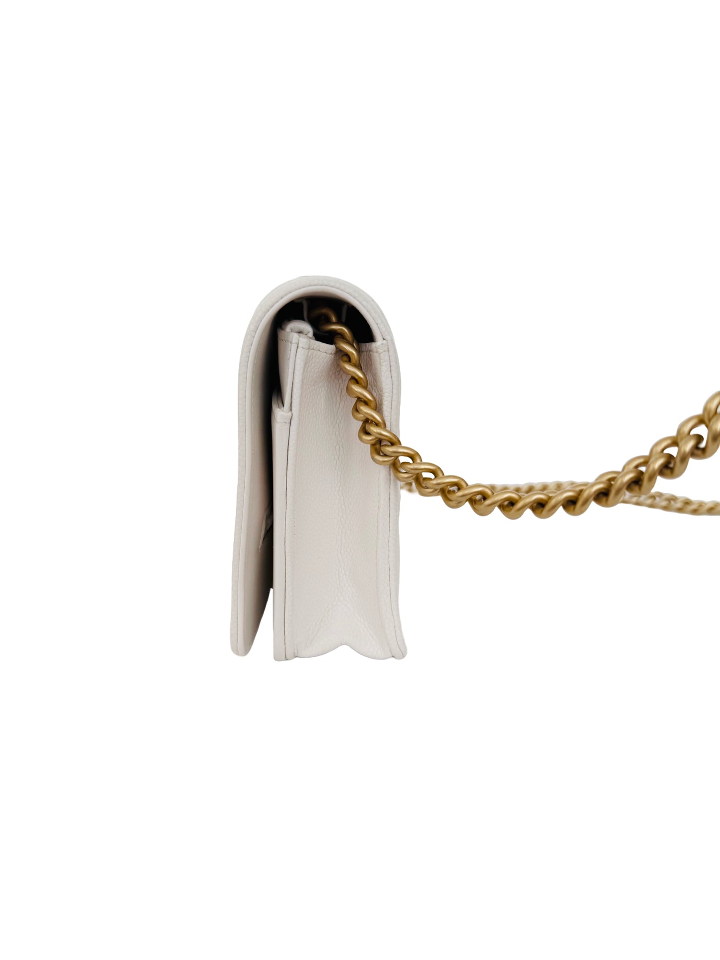Chanel Boy Wallet On Chain White Caviar Gold Hardware