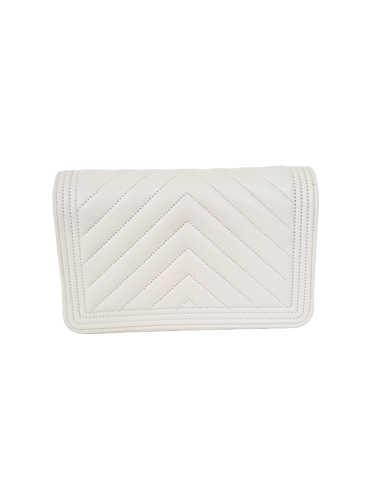Chanel Boy Wallet On Chain White Caviar Gold Hardware