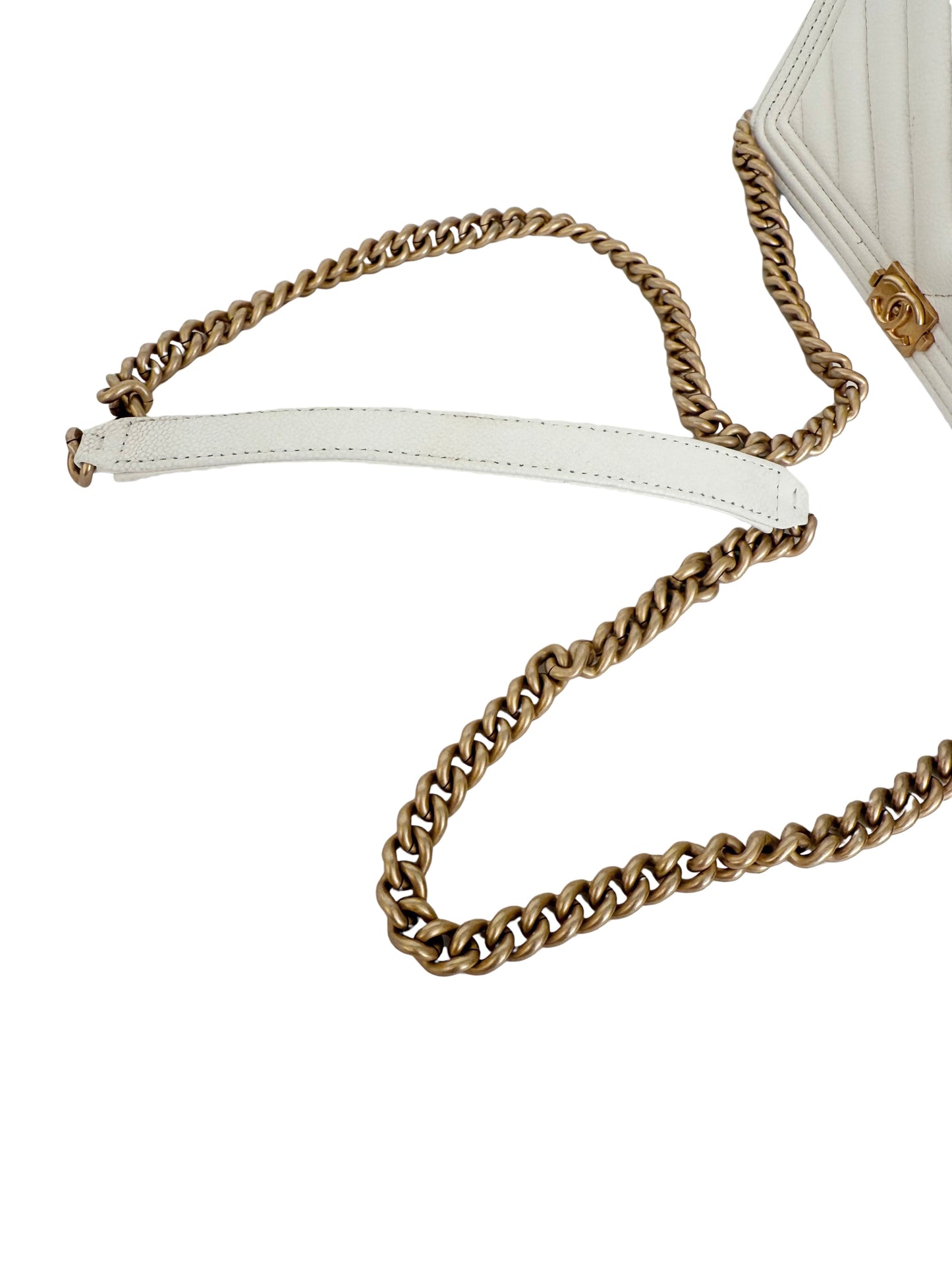 Chanel Boy Wallet On Chain White Caviar Gold Hardware