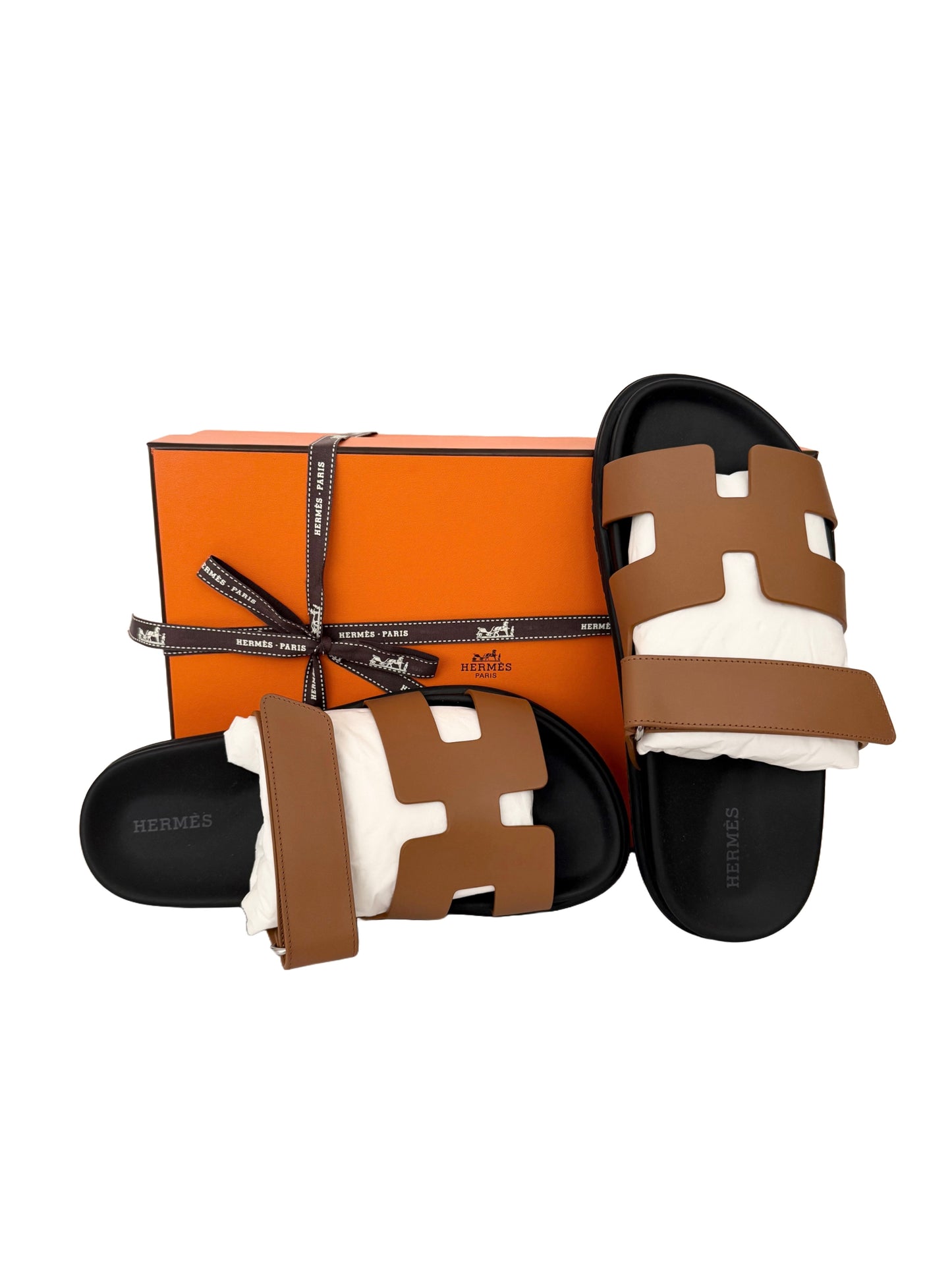 Hermes Chypre Sandals Size 37.5 Naturel Brown