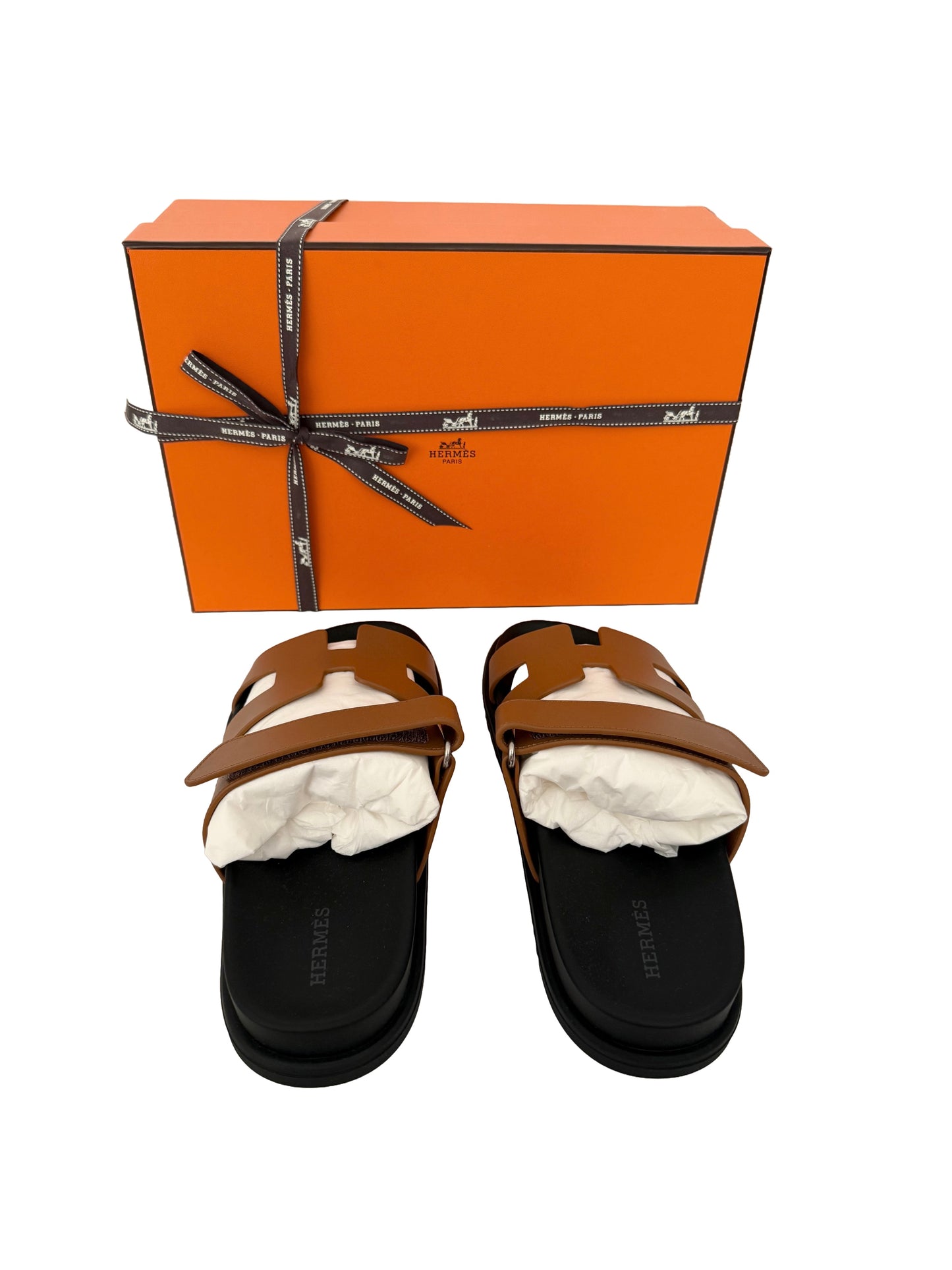 Hermes Chypre Sandals Size 37.5 Naturel Brown