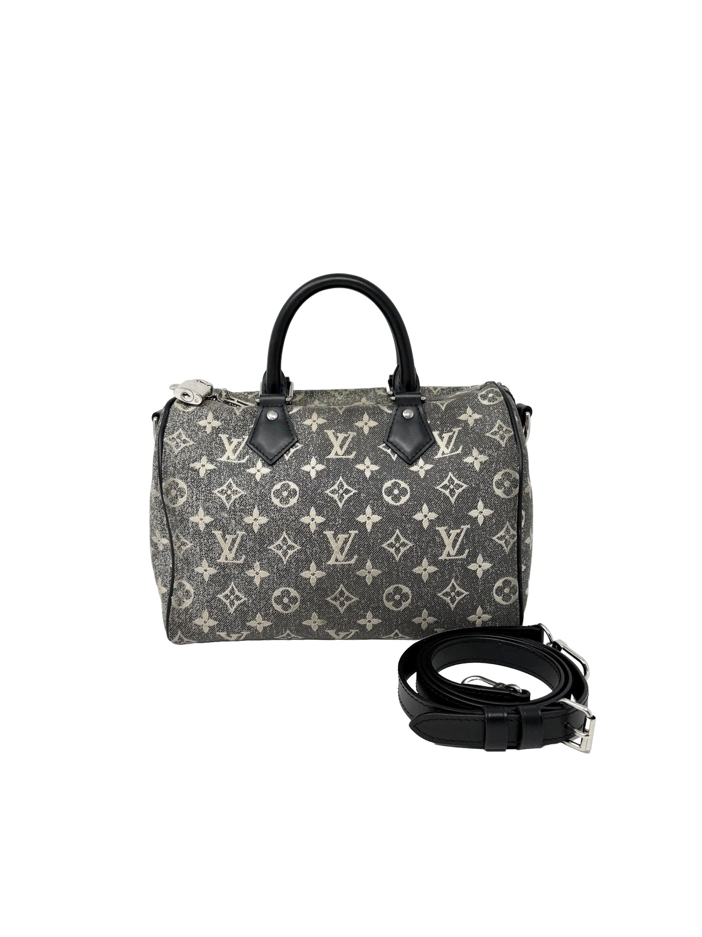 Louis Vuitton Speedy Bandouliere 25 Denim Grey Wash Black Silver