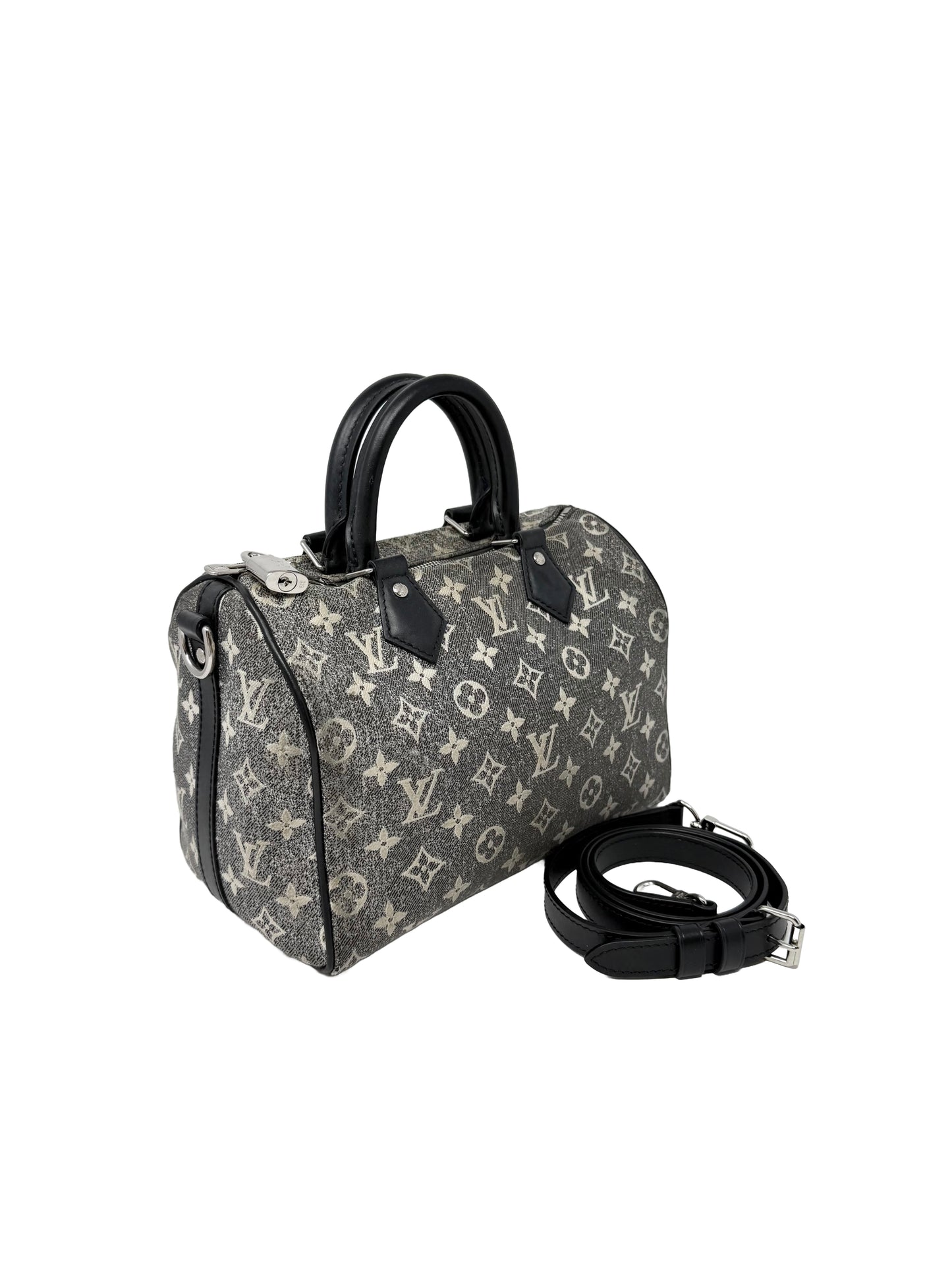 Louis Vuitton Speedy Bandouliere 25 Denim Grey Wash Black Silver
