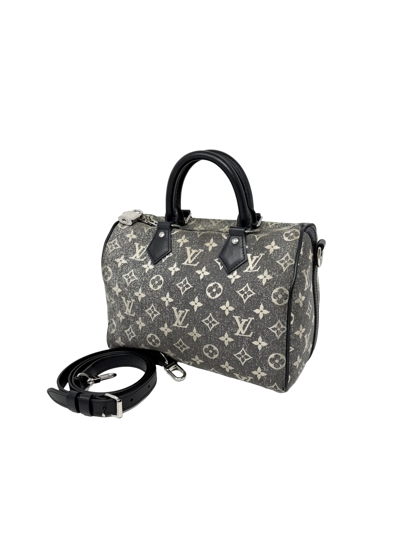 Louis Vuitton Speedy Bandouliere 25 Denim Grey Wash Black Silver