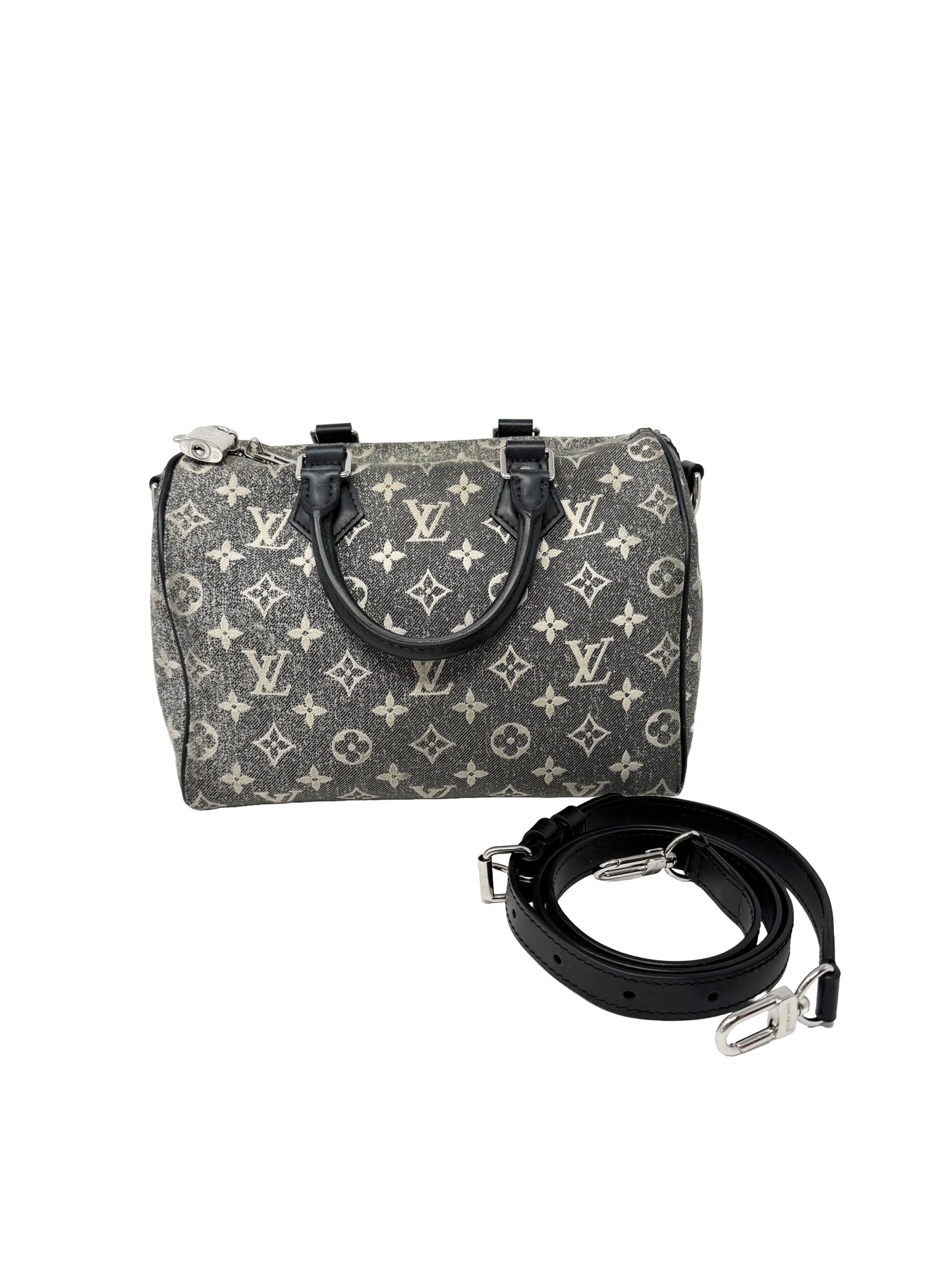 Louis Vuitton Speedy Bandouliere 25 Denim Grey Wash Black Silver