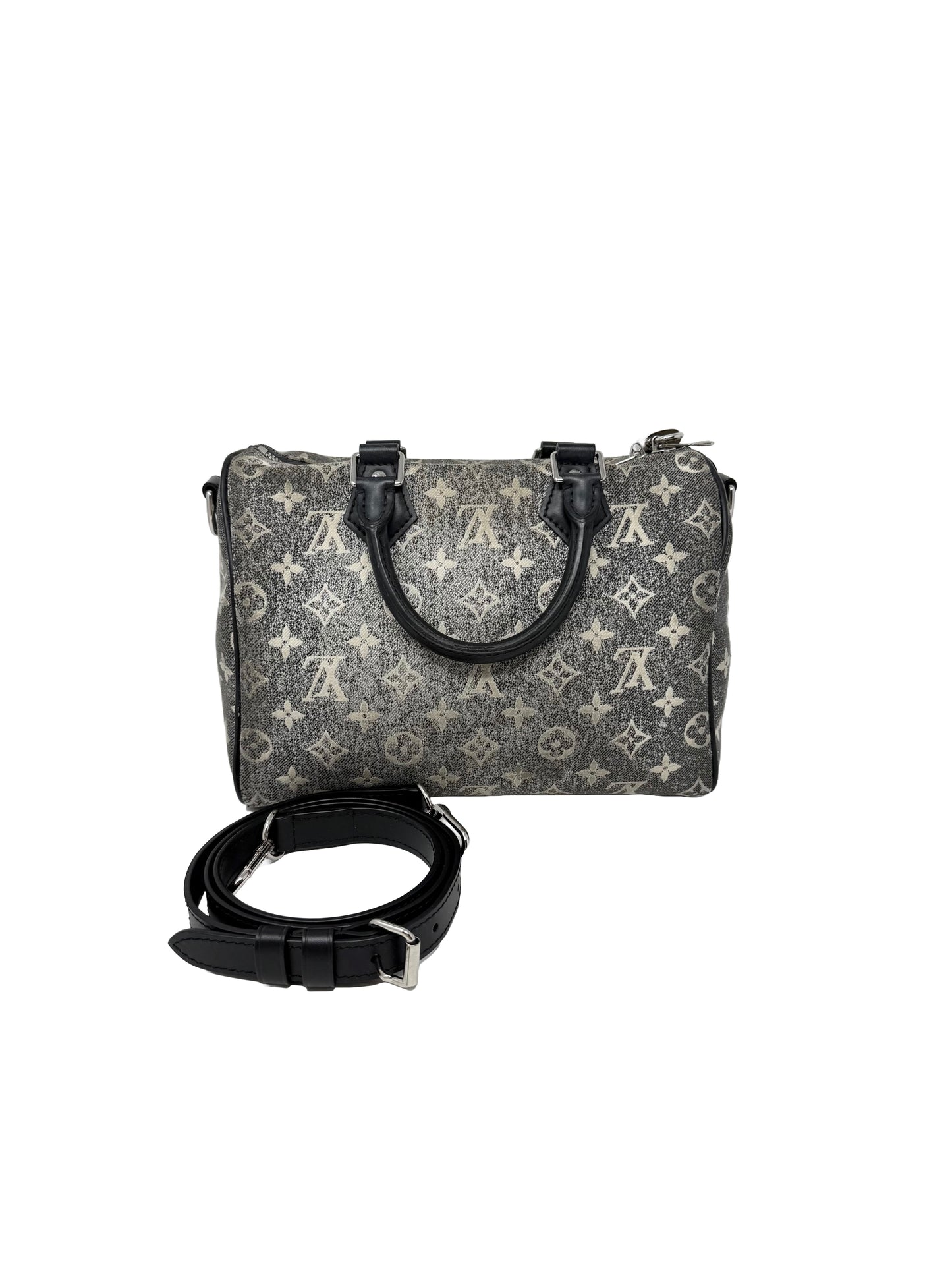 Louis Vuitton Speedy Bandouliere 25 Denim Grey Wash Black Silver