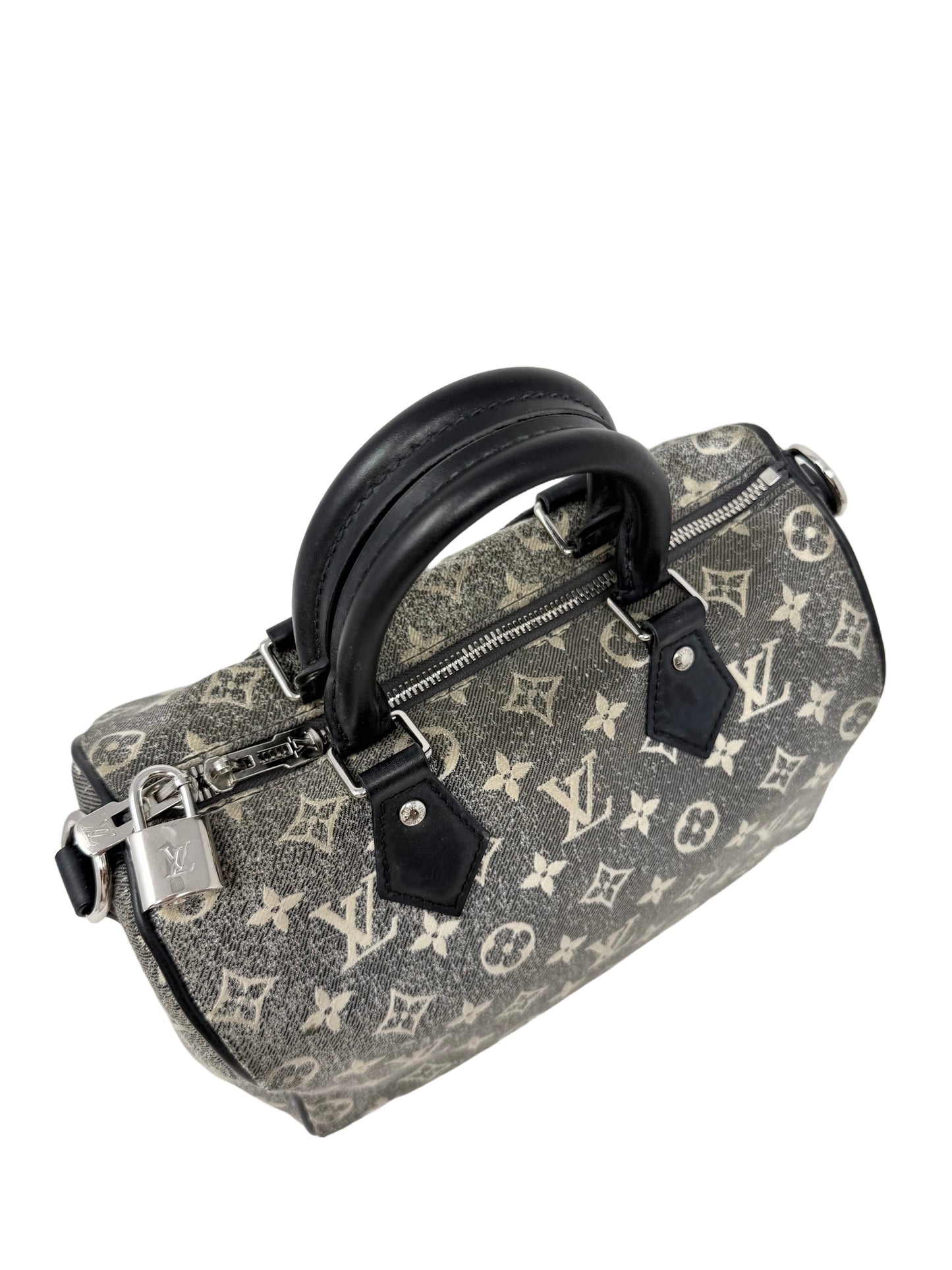Louis Vuitton Speedy Bandouliere 25 Denim Grey Wash Black Silver