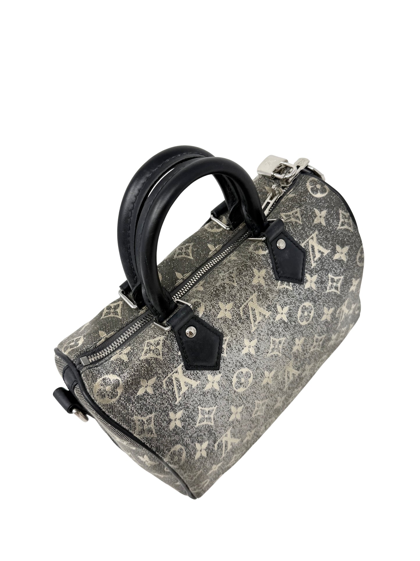 Louis Vuitton Speedy Bandouliere 25 Denim Grey Wash Black Silver
