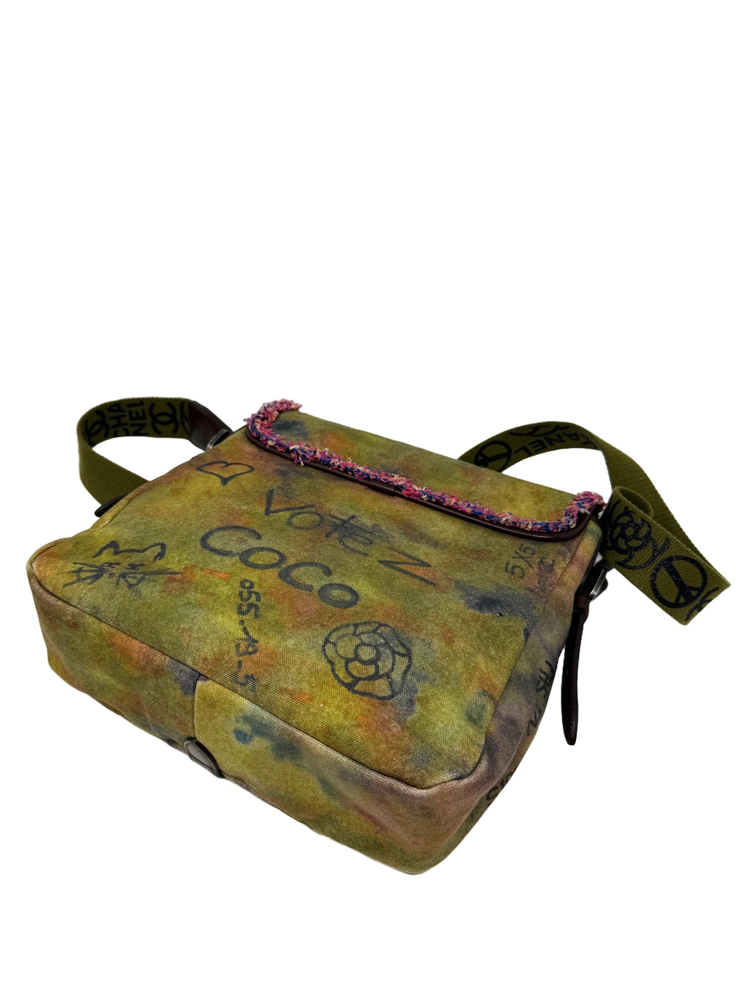 CHANEL Graffiti On The Pavements Khaki Multicolor Messenger Bag Runway