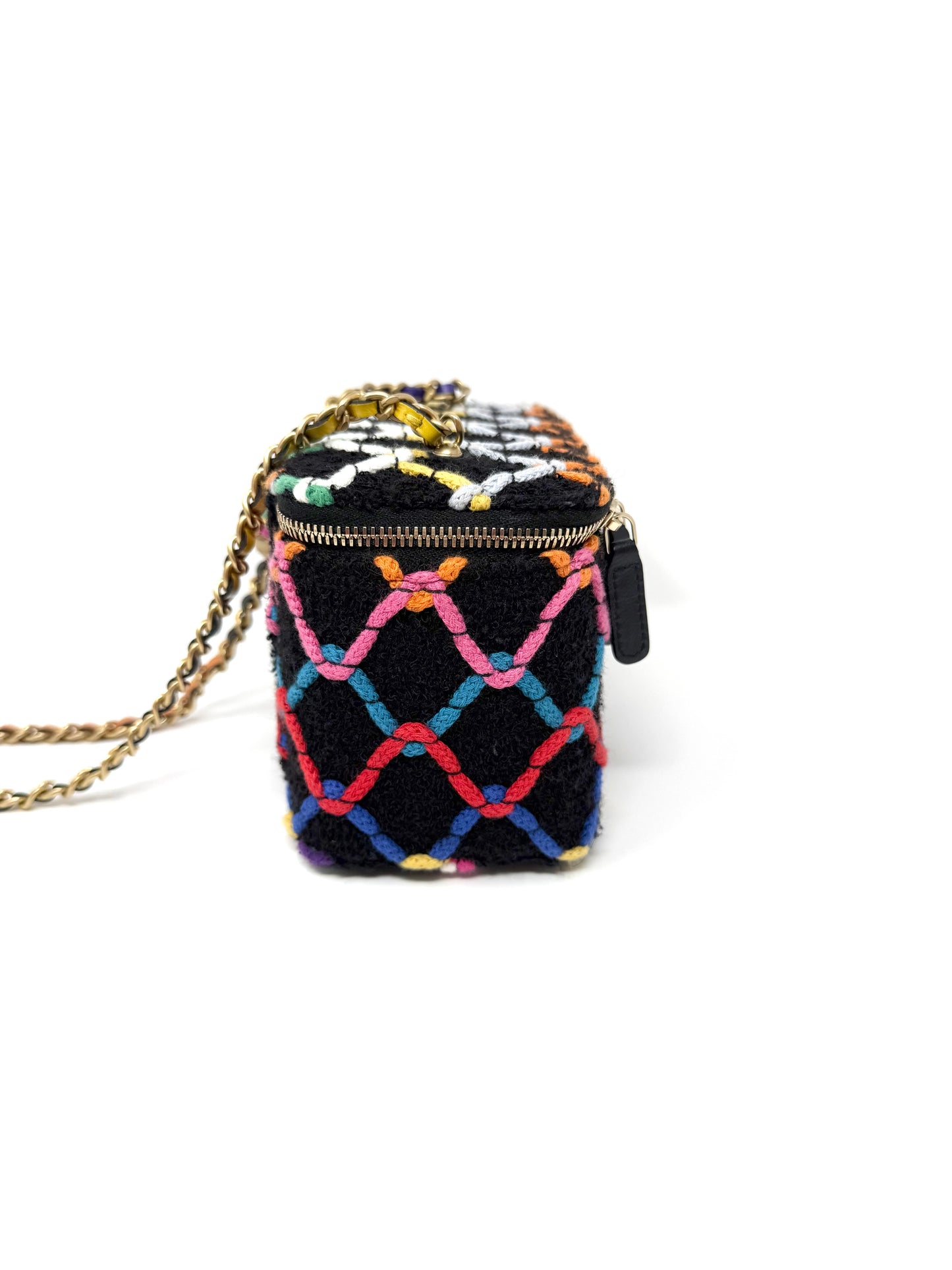 CHANEL Diamond Threaded Tweed CC Pearl Crush Vanity Chain Rainbow Multicolor