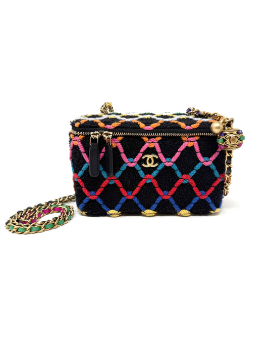 CHANEL Diamond Threaded Tweed CC Pearl Crush Vanity Chain Rainbow Multicolor