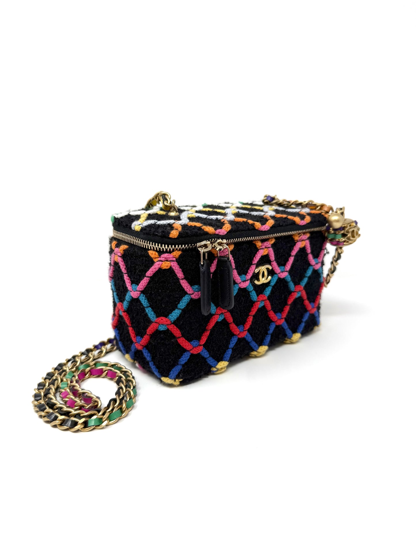 CHANEL Diamond Threaded Tweed CC Pearl Crush Vanity Chain Rainbow Multicolor