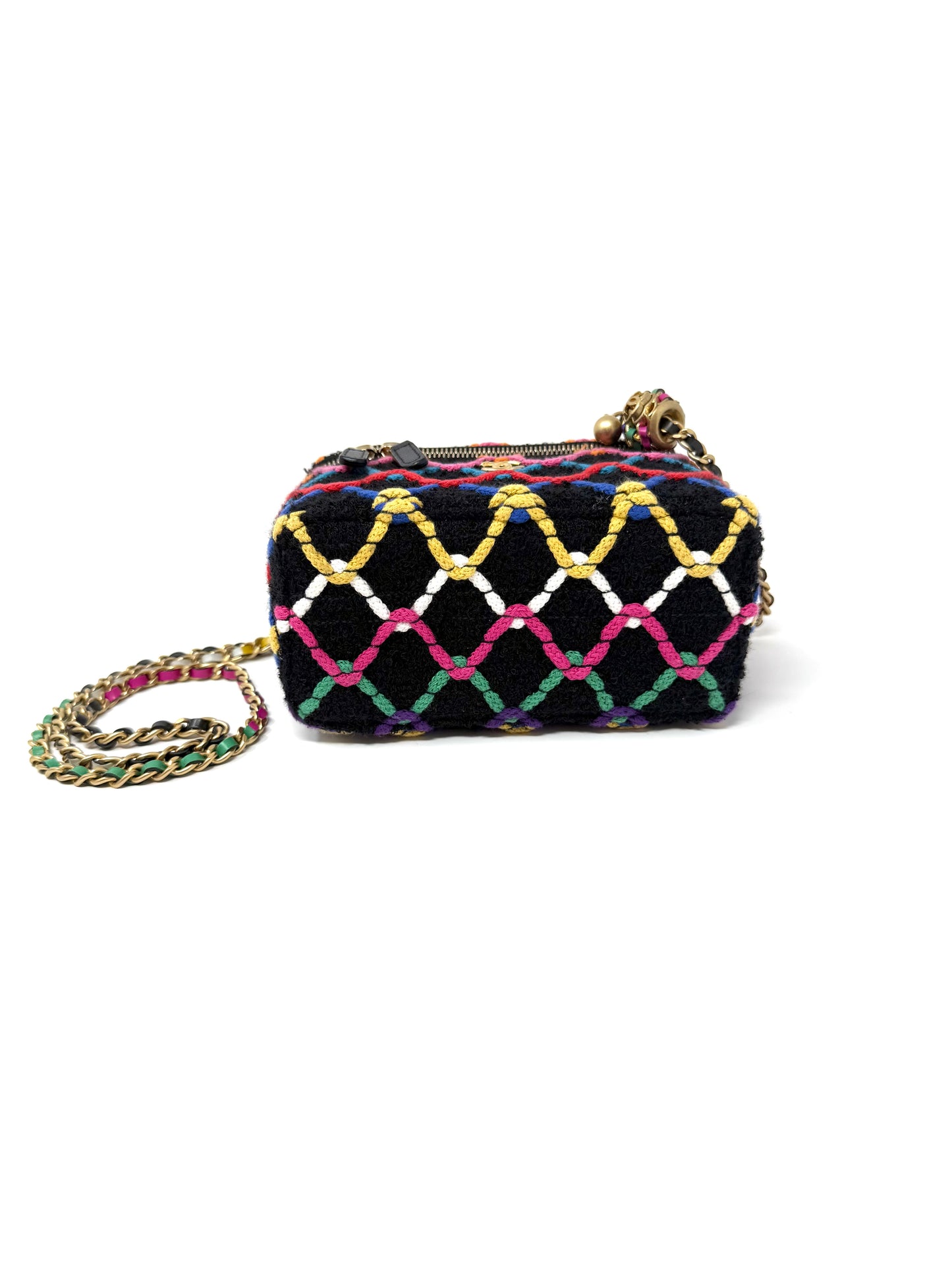 CHANEL Diamond Threaded Tweed CC Pearl Crush Vanity Chain Rainbow Multicolor
