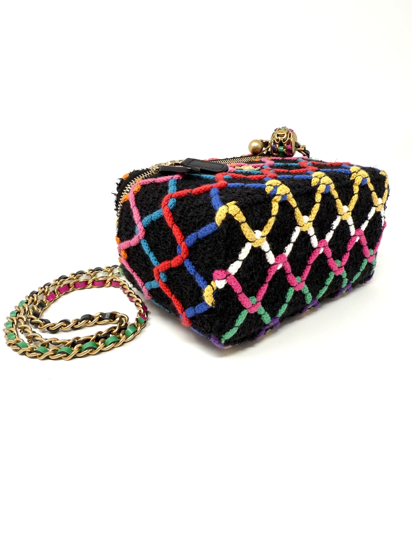CHANEL Diamond Threaded Tweed CC Pearl Crush Vanity Chain Rainbow Multicolor